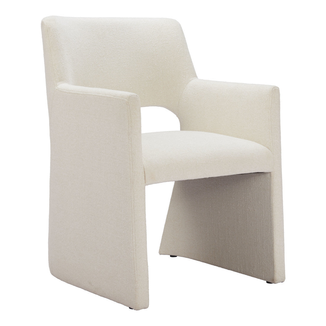 White Upholstered Faux Linen Dining Arm Chair
