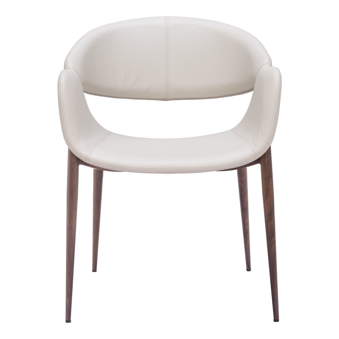 Set of Two Beige and Brown Upholstered Faux Leather Open Back Dining Arm Chairs