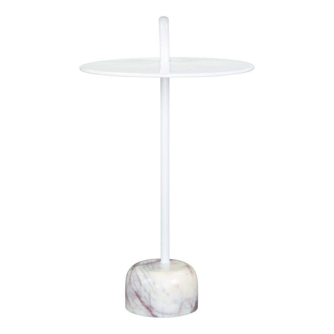 25" White Iron And Marble Round Pedestal End Table