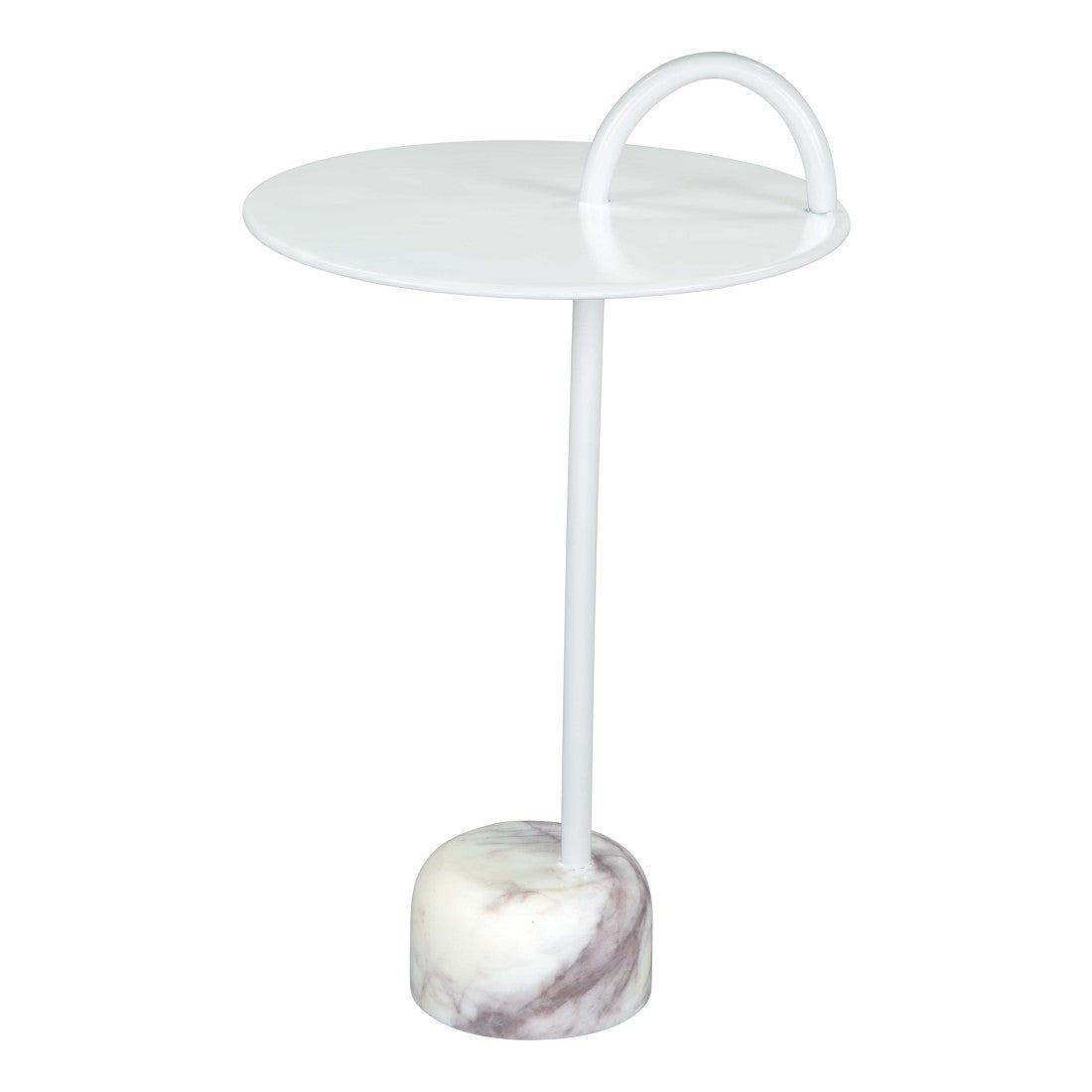25" White Iron And Marble Round Pedestal End Table