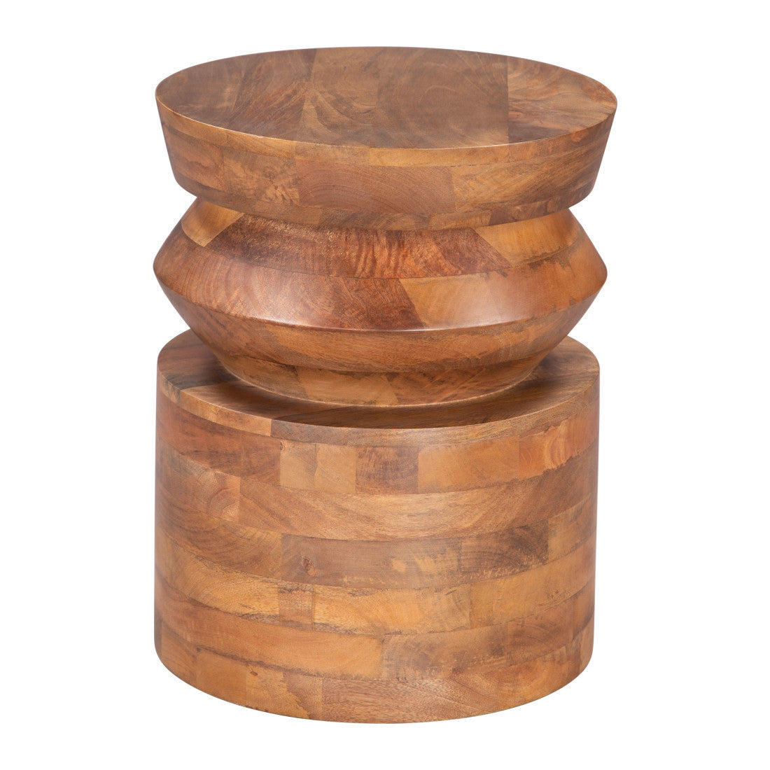 19" Brown Solid Wood Round Drum End Table