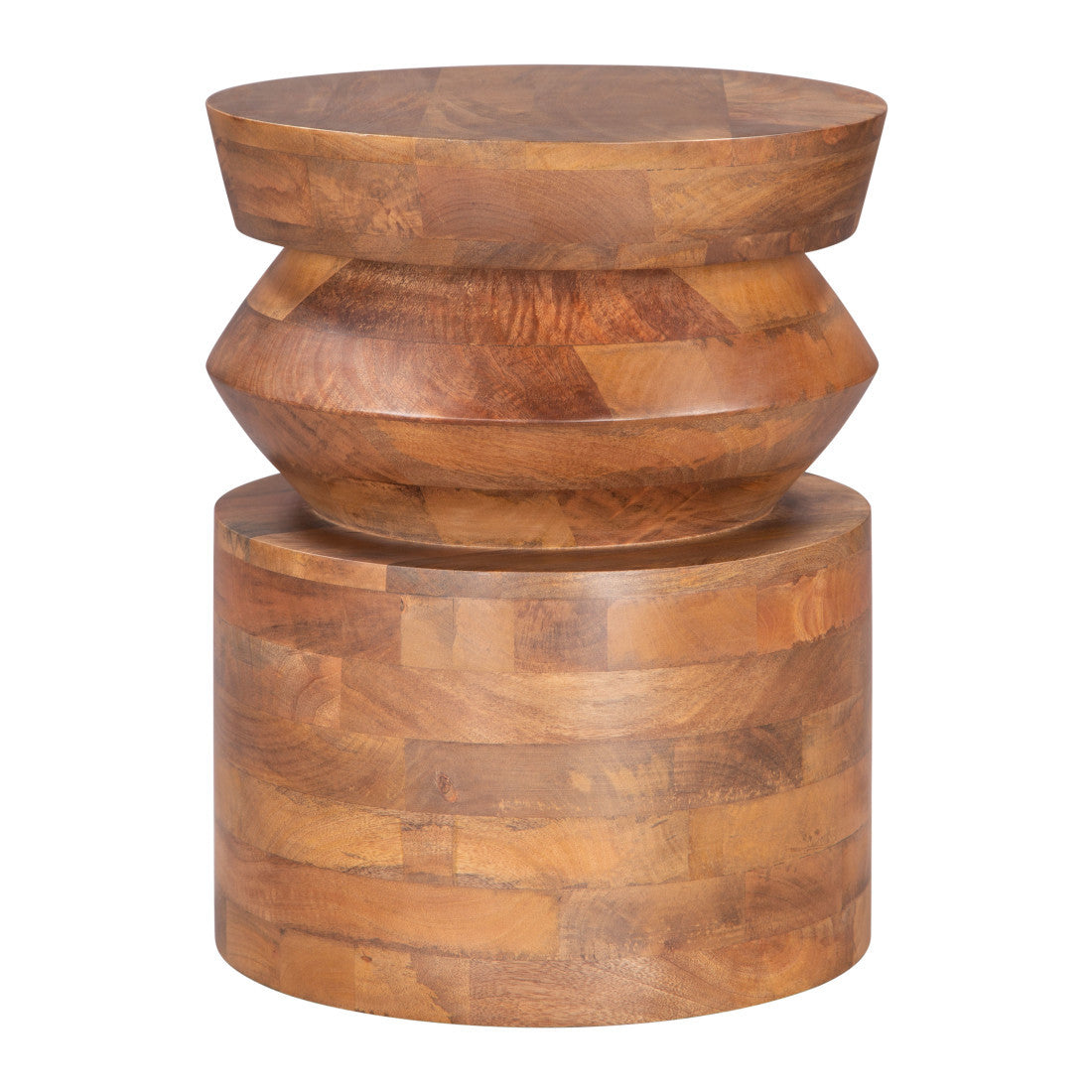 19" Brown Solid Wood Round Drum End Table