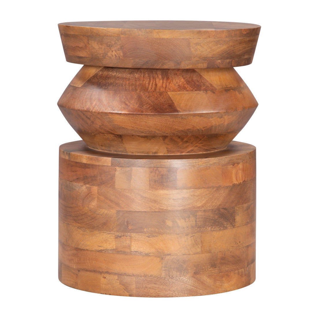 19" Brown Solid Wood Round Drum End Table