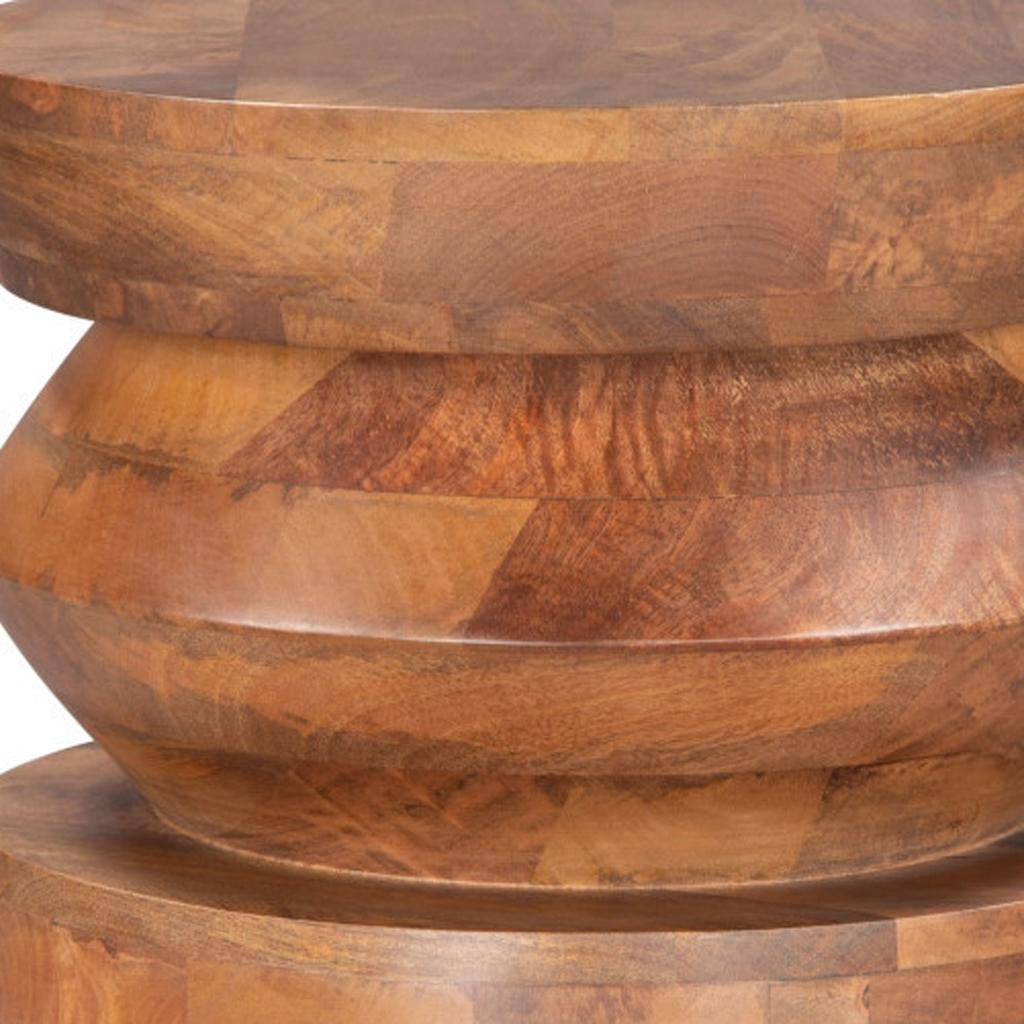 19" Brown Solid Wood Round Drum End Table