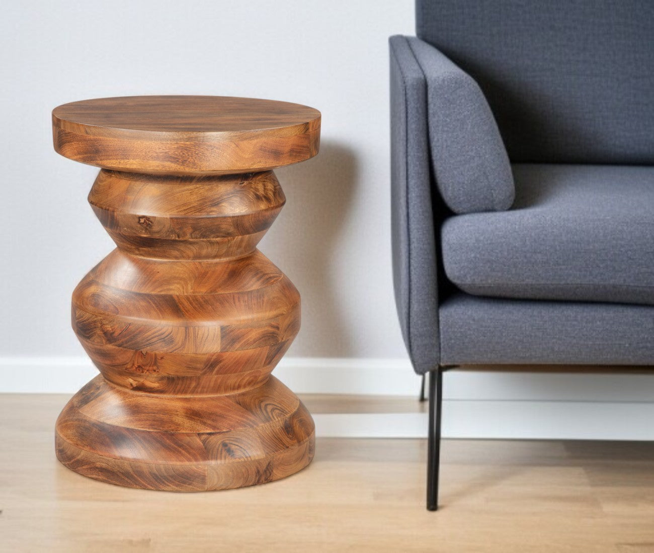21" Brown Solid Wood Round Pedestal End Table
