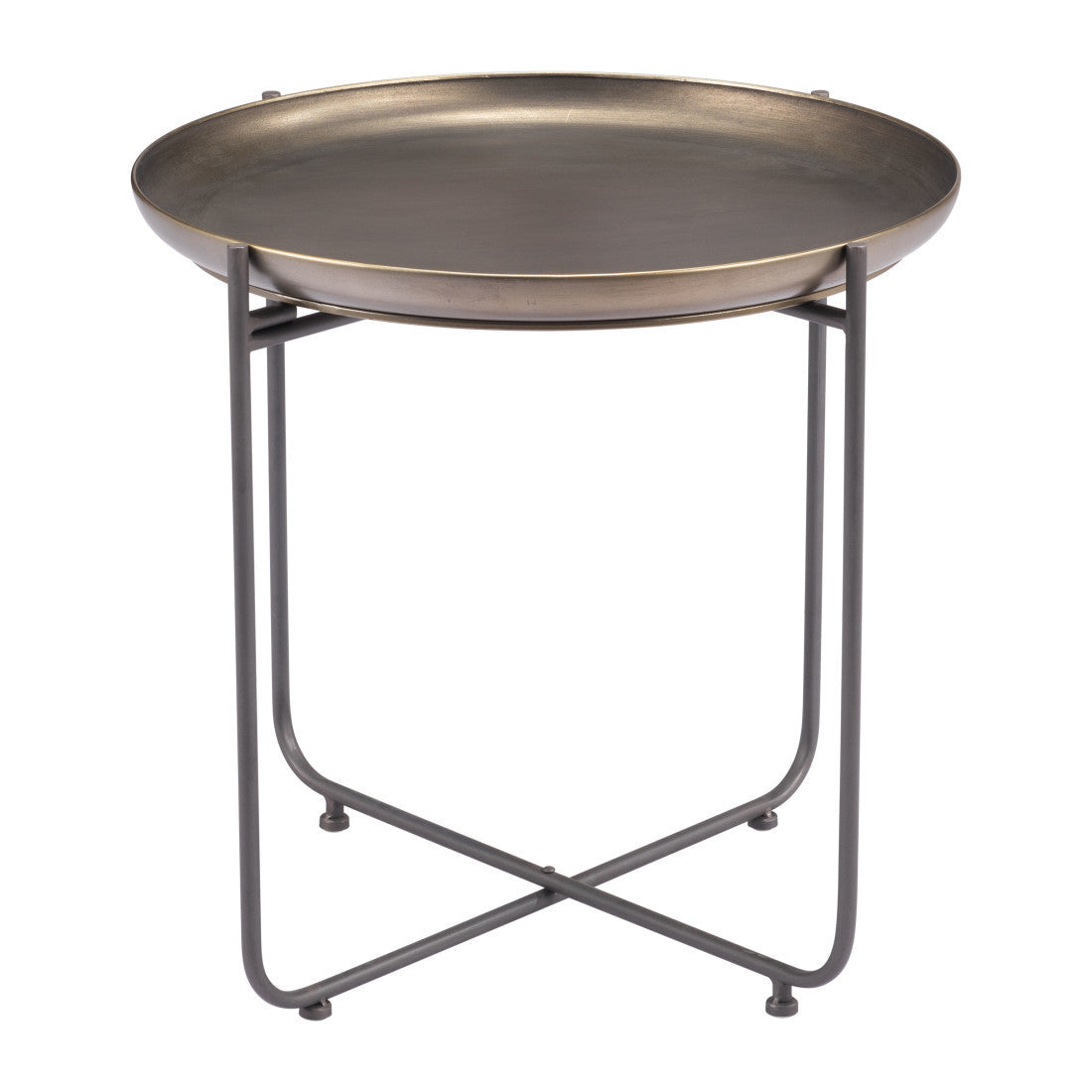21" Bronze and Gray Steel Round Cross Legs End Table
