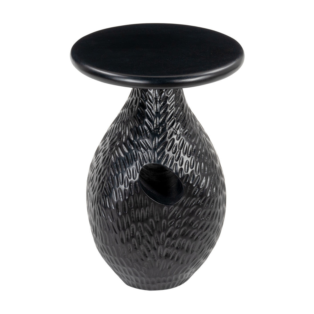 20" Black Solid Wood Round Pedestal End Table