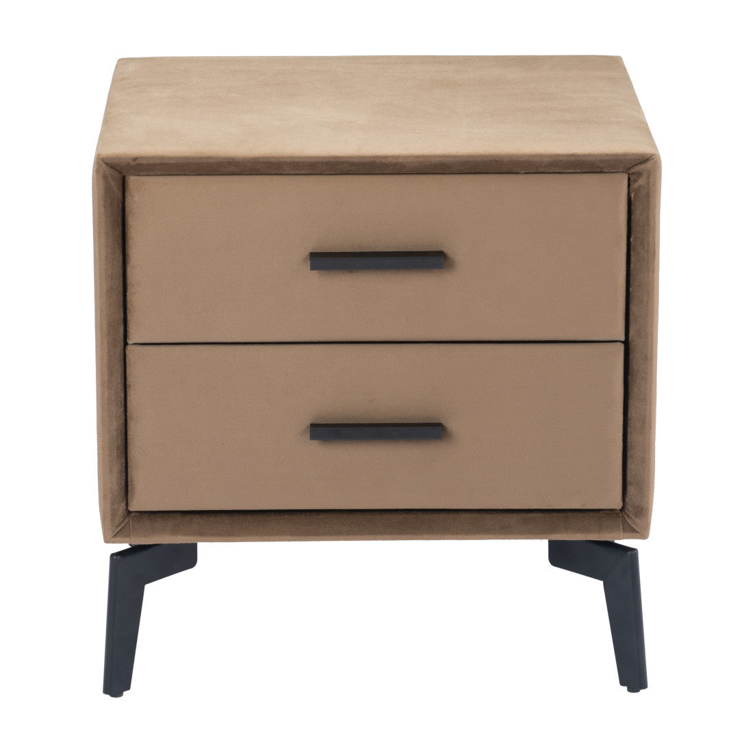 20" Brown and Black Velvet Wood and Steel End Table With Two Drawers