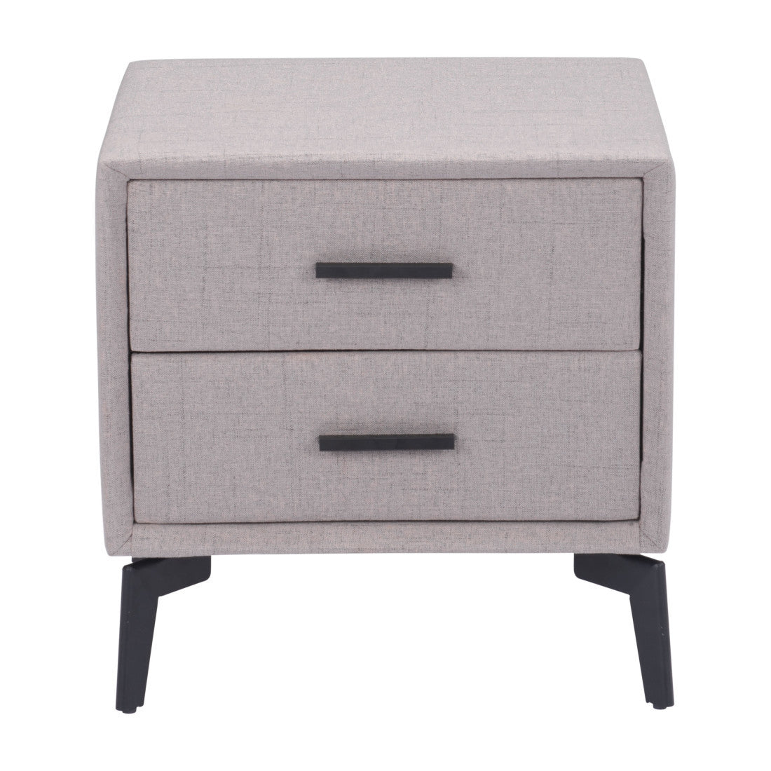 20" Gray and Black Fabric Wood and Steel End Table With Two Drawers