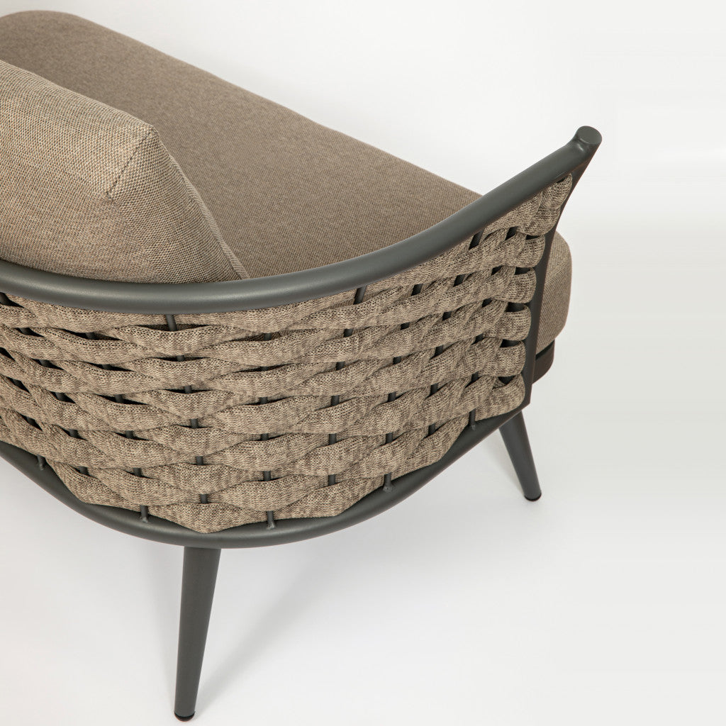 56" Dark Gray Aluminum Outdoor Love Seat with Taupe Cushions
