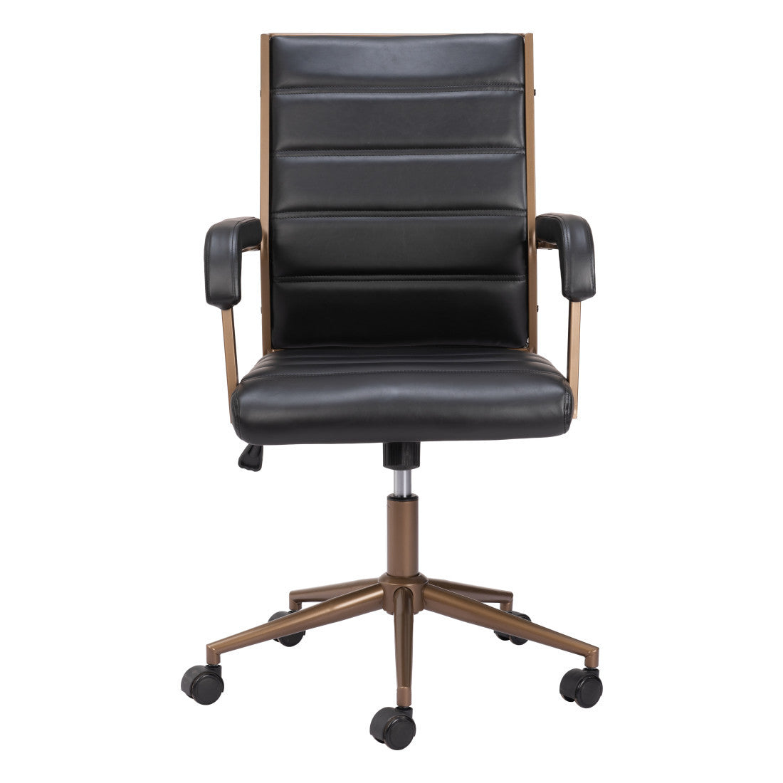 Black and Bronze Adjustable Height Faux Leather Swivel Rolling Office Chair