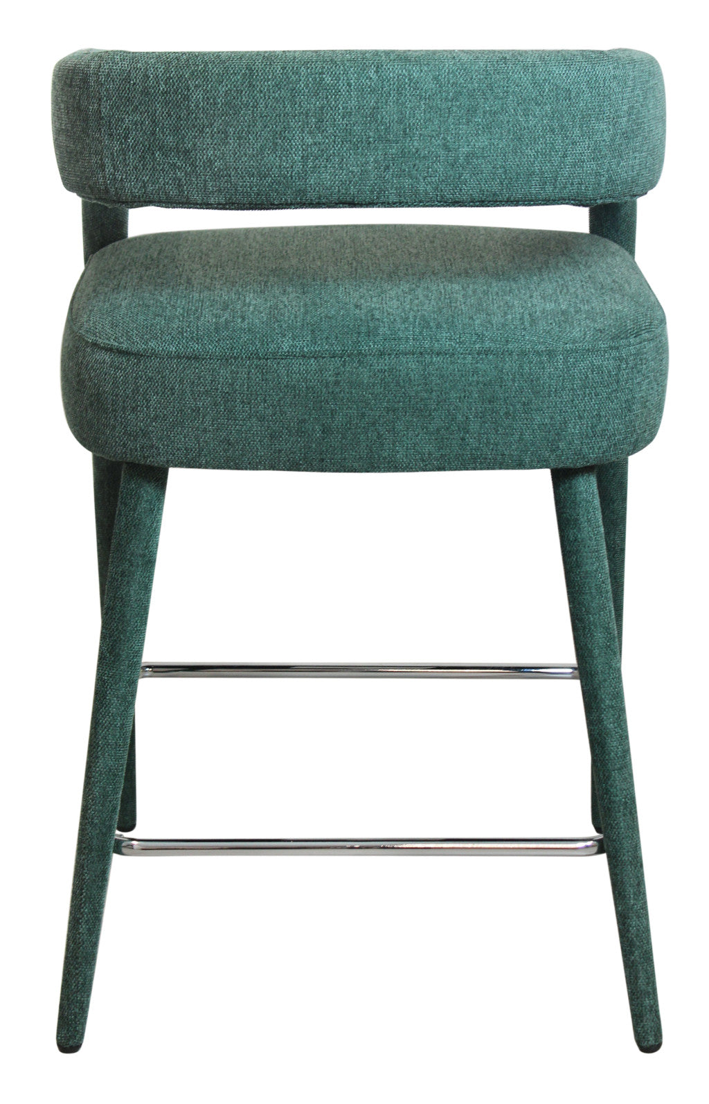 25" Teal Blue Metal and Fabric Low Back Counter Height Bar Chair