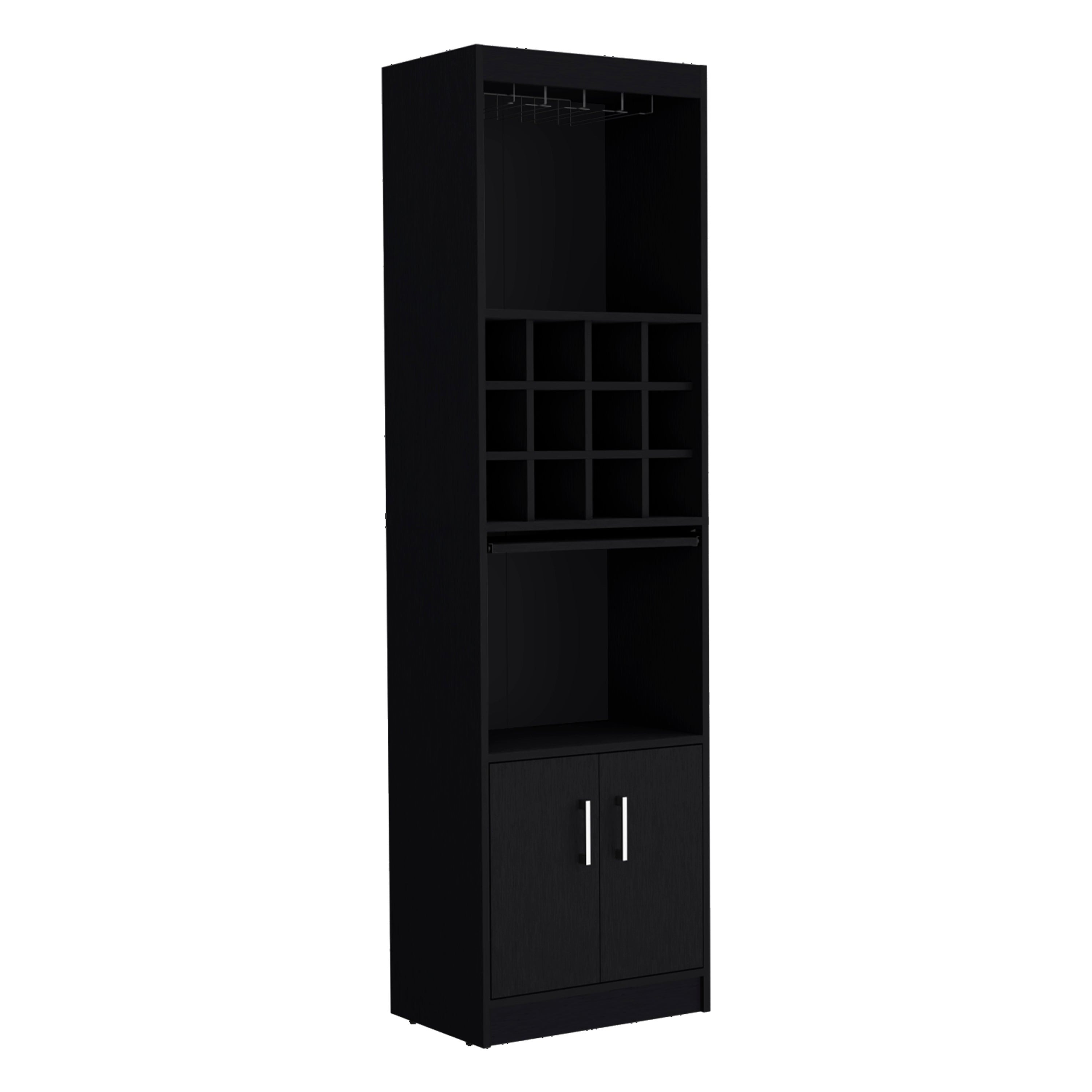 71" Black Wood Bar Cabinet With Two Doors