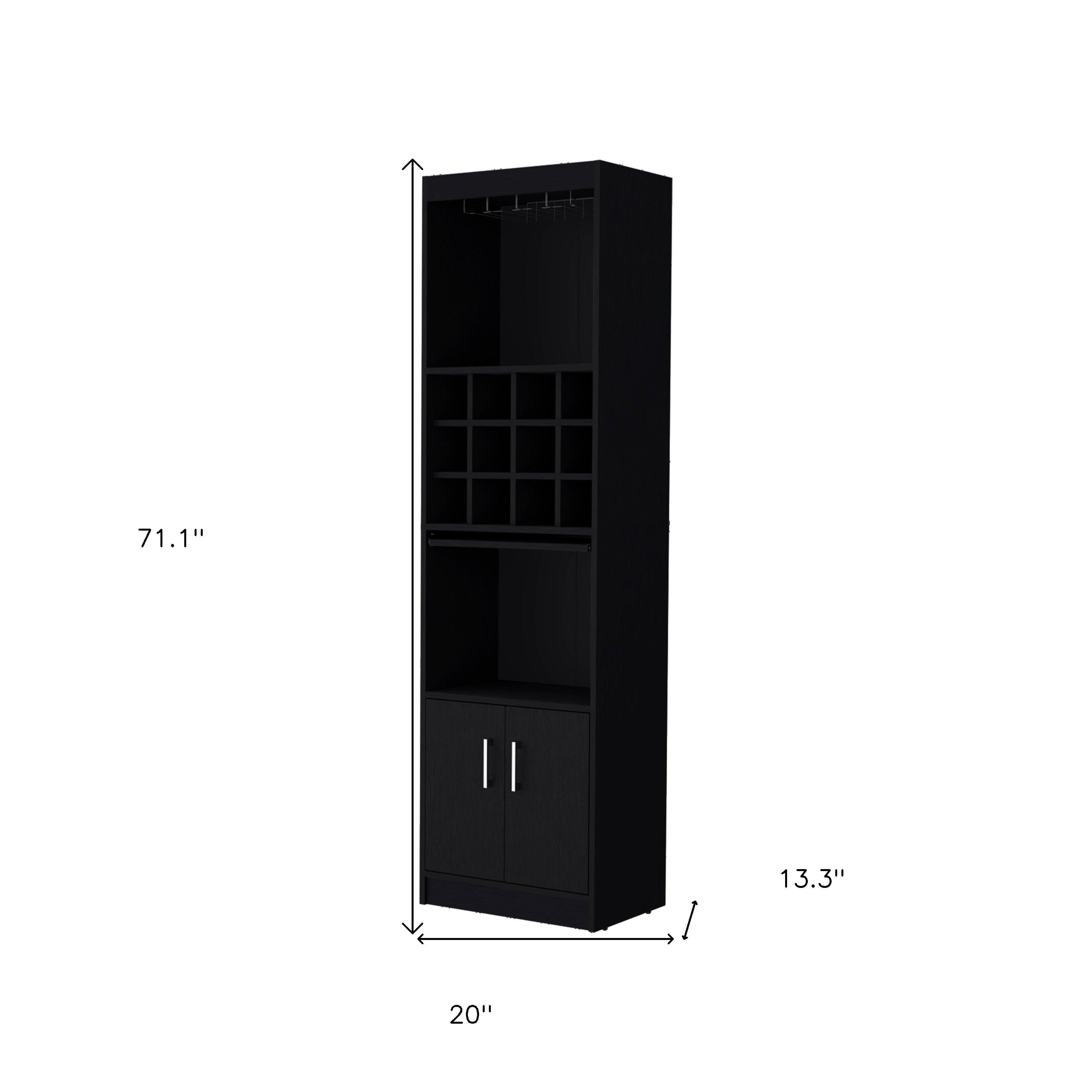 71" Black Wood Bar Cabinet With Two Doors