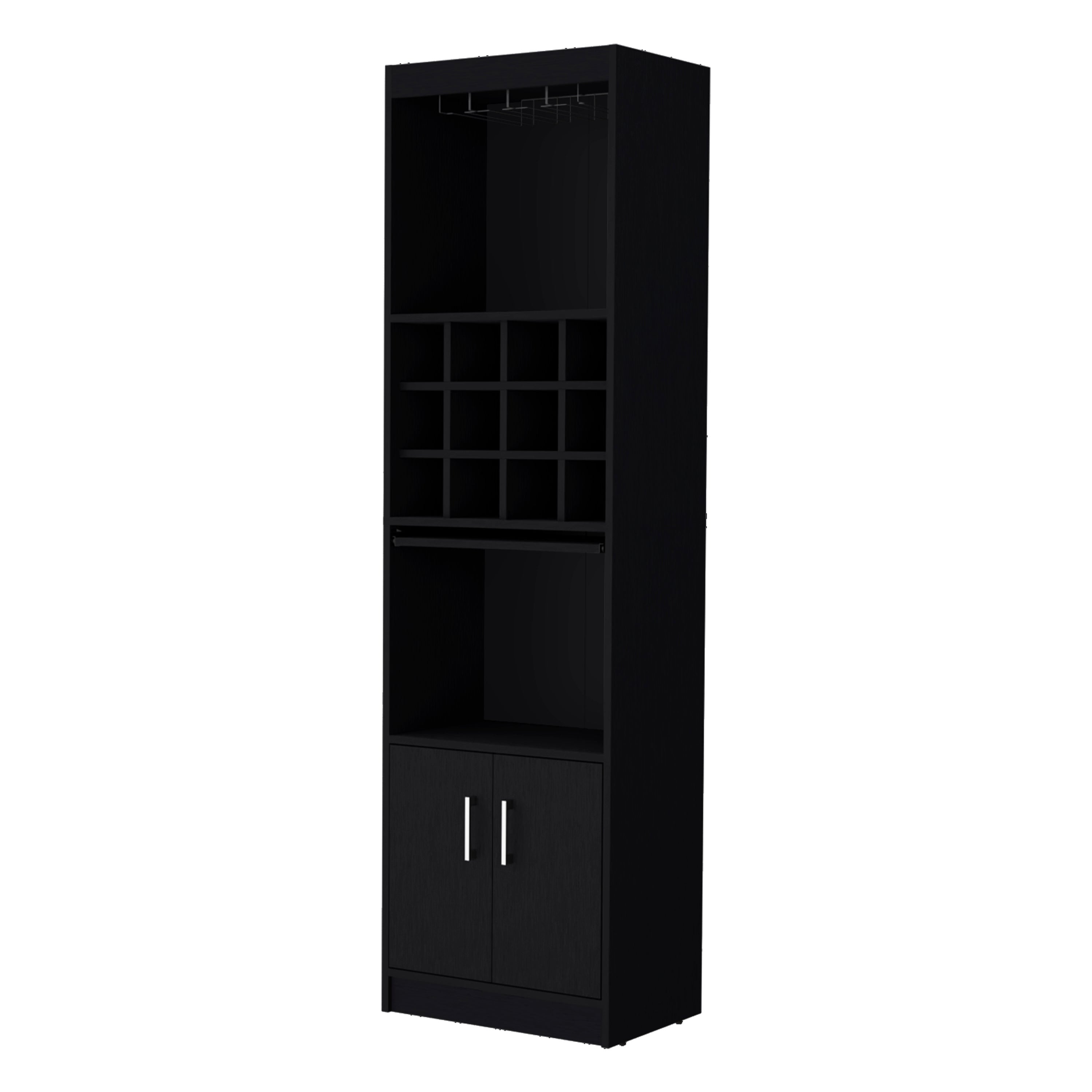 71" Black Wood Bar Cabinet With Two Doors