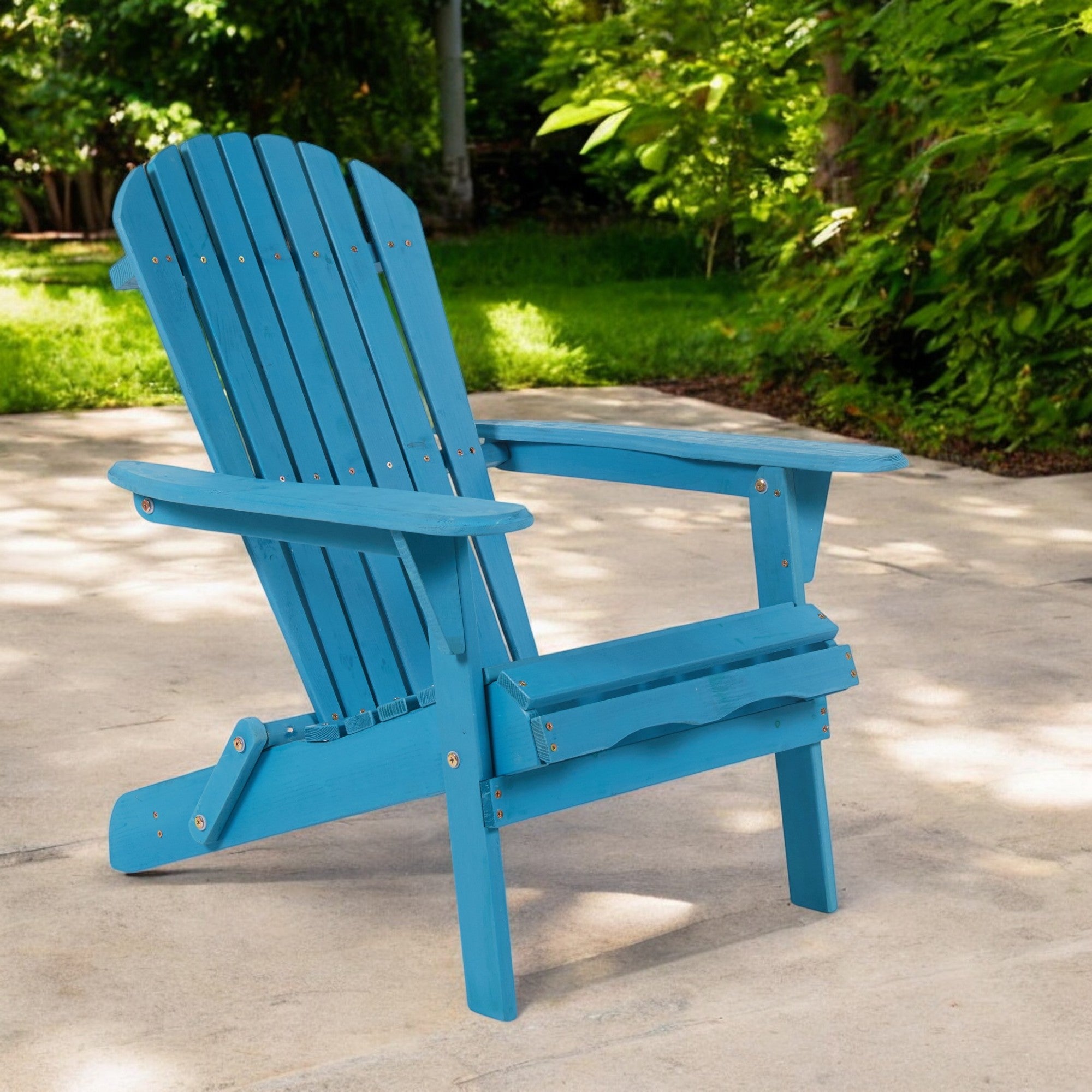 32" Blue Solid Wood Outdoor Folding Stacking Adirondack Chair