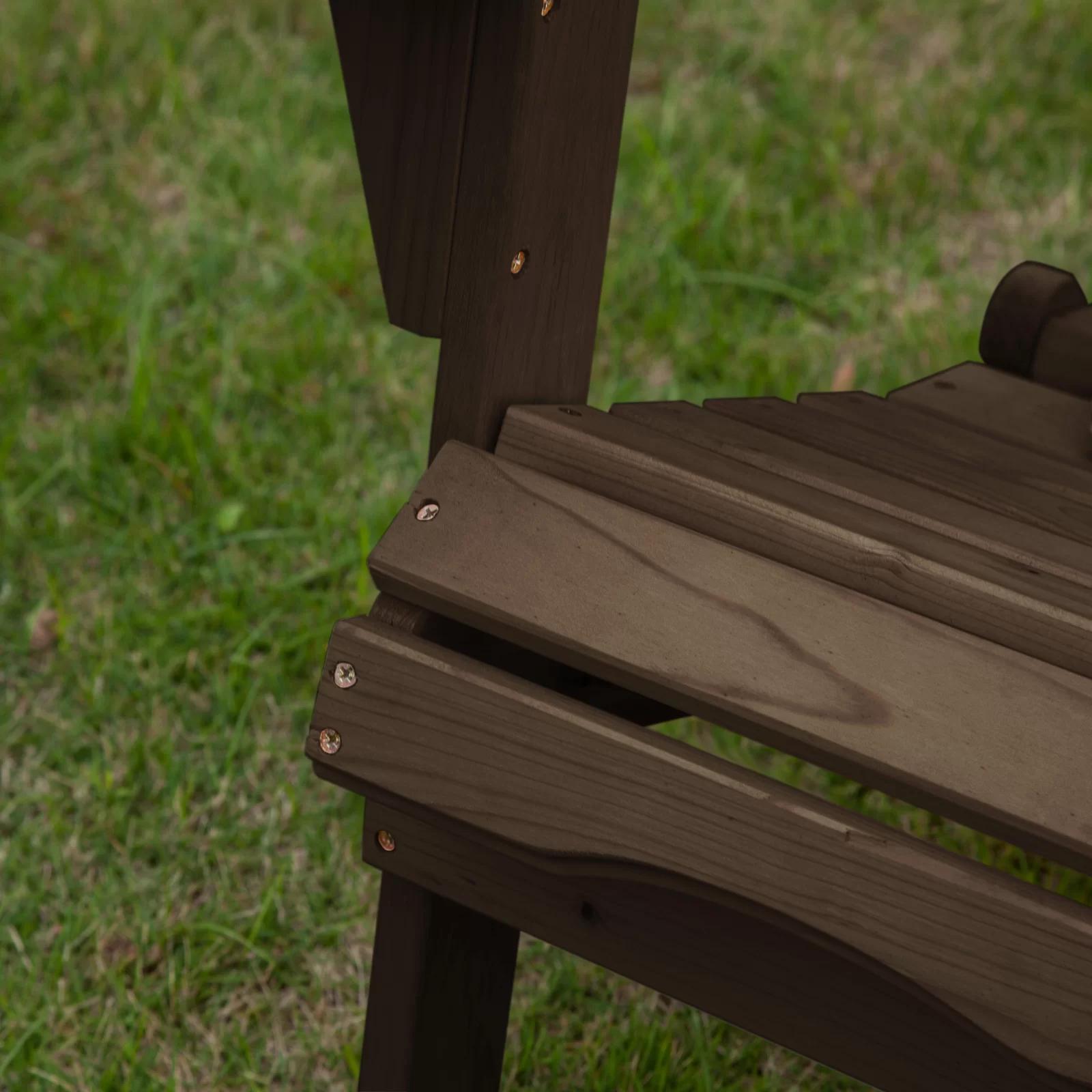 32" Dark Brown and Natural Wood Solid Wood Outdoor Adirondack Chair