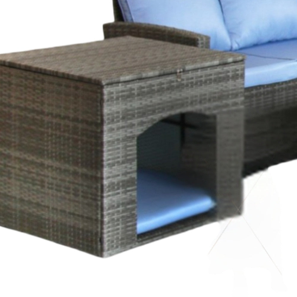 Six Piece Outdoor Gray Wicker Sofa Seating Group with Light Blue Cushions