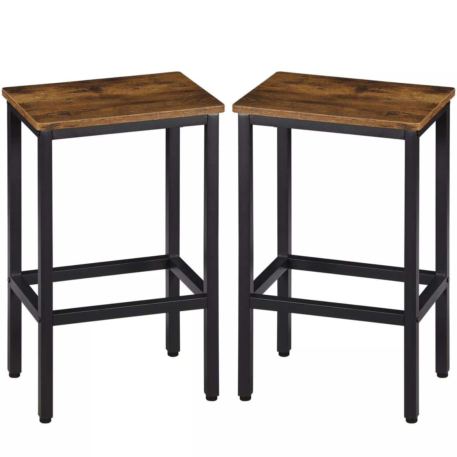 Set of Two 26" Brown and Black Steel and Wood Backless Counter Height Bar Chairs