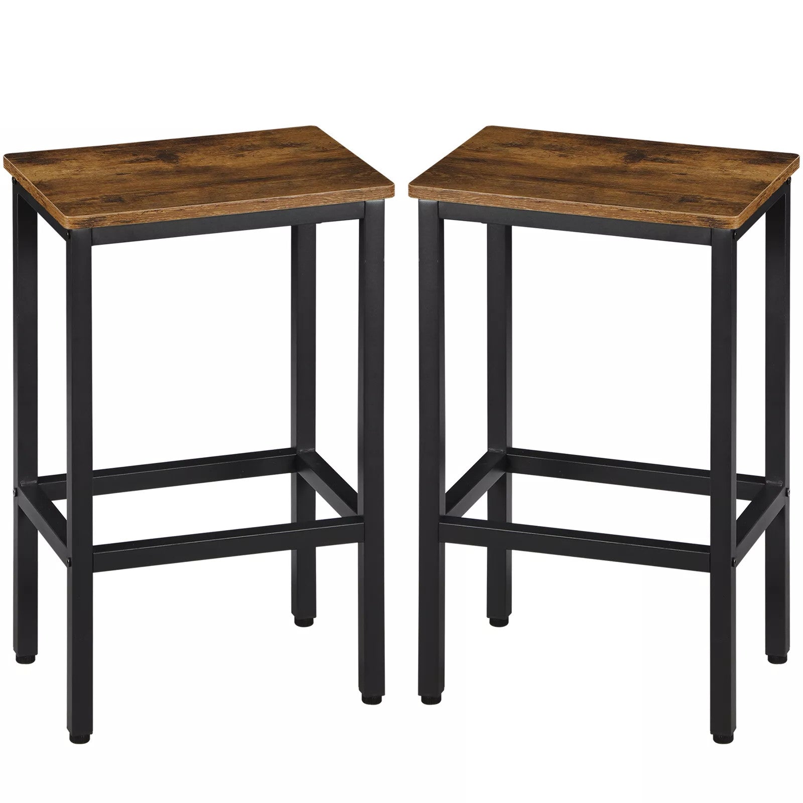 Set of Two 26" Brown and Black Steel and Wood Backless Counter Height Bar Chairs