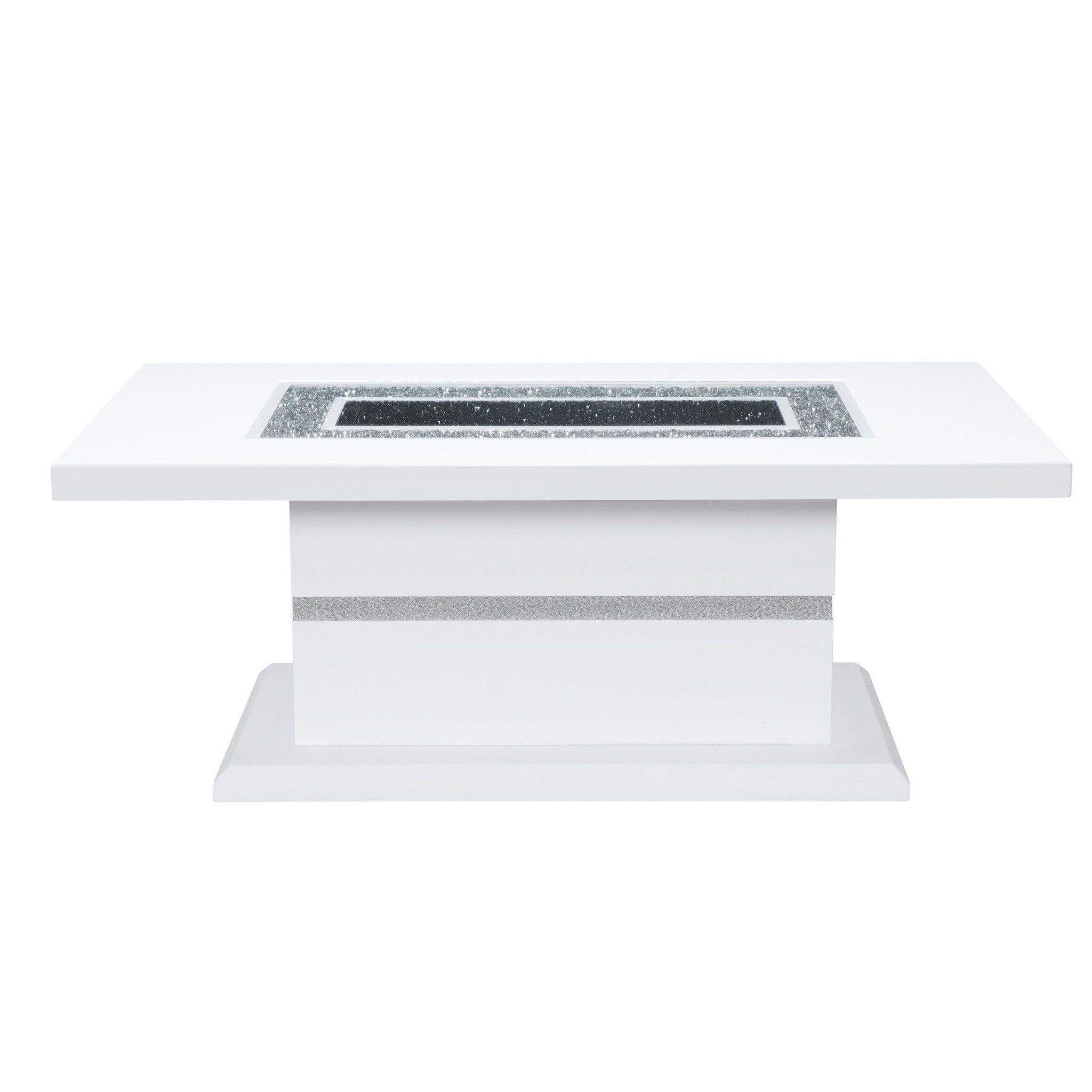 52" White Wood And Faux Crystal Pedestal Coffee Table