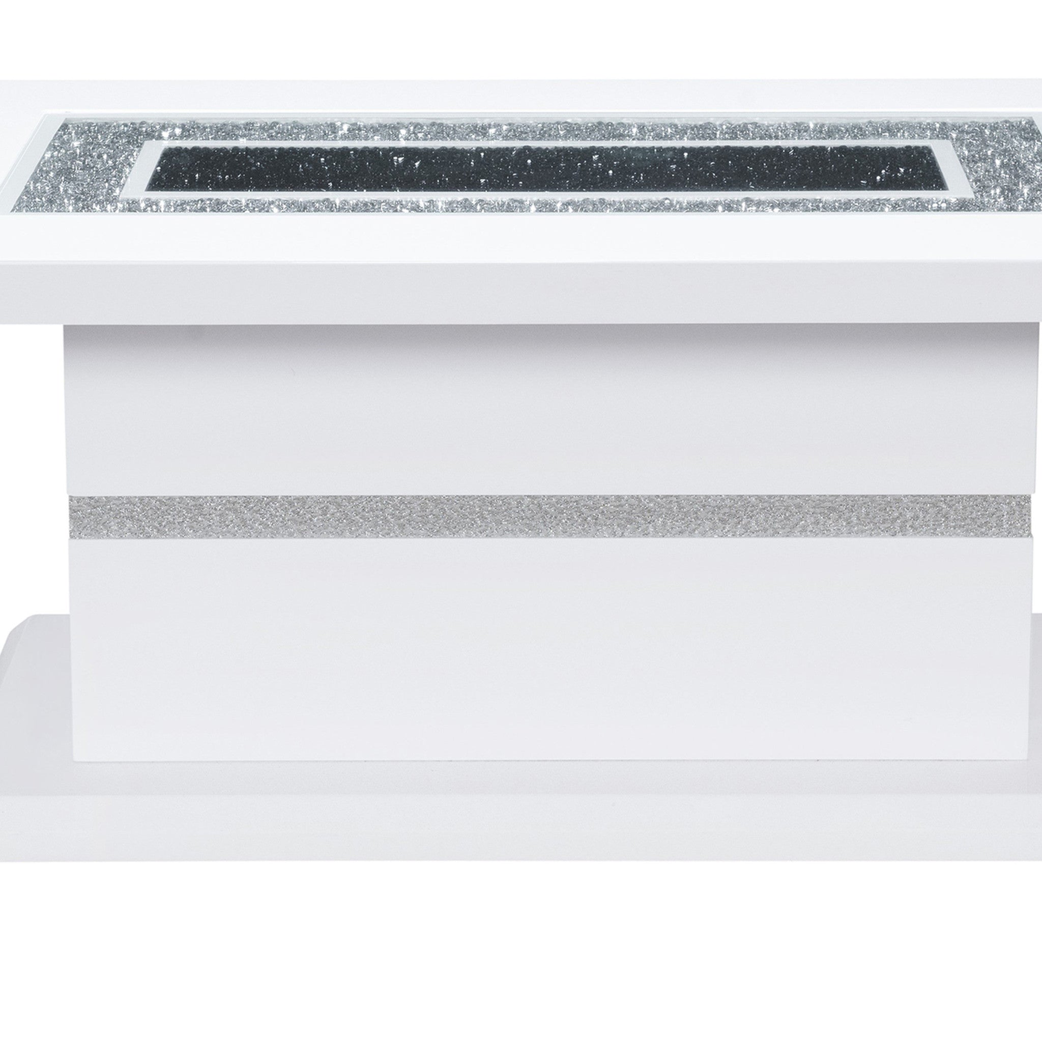 52" White Wood And Faux Crystal Pedestal Coffee Table