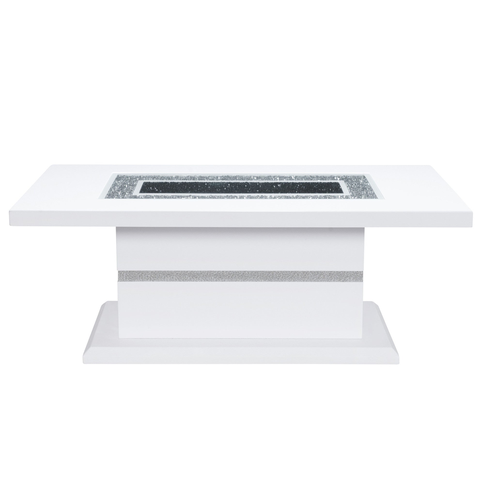 52" White Wood And Faux Crystal Pedestal Coffee Table