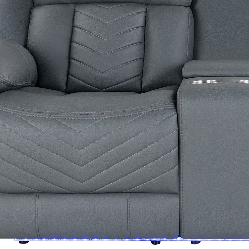 75" Light Gray Faux Leather Power Reclining Loveseat With Storage