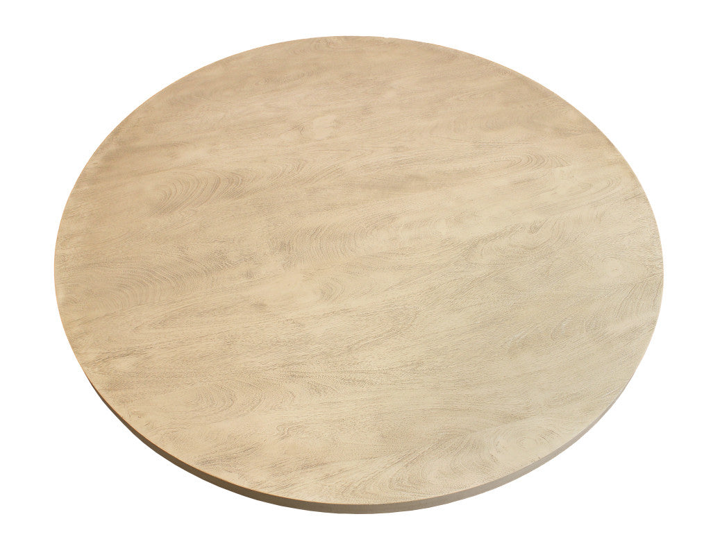 60" Natural and Brown Rounded Solid Wood Pedestal Base Dining Table
