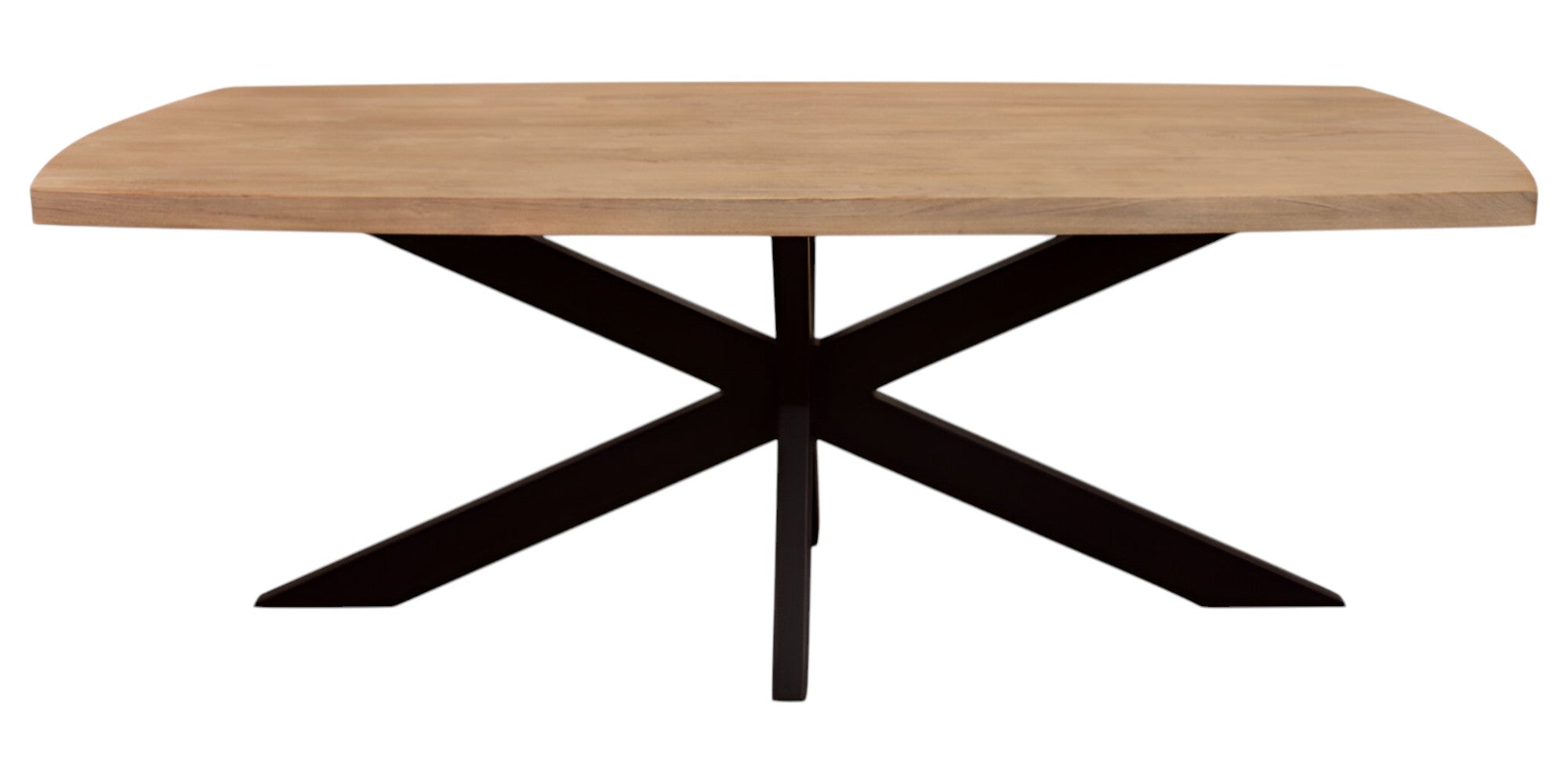 82" Natural And Black Solid Wood And Iron Pedestal Base Dining Table