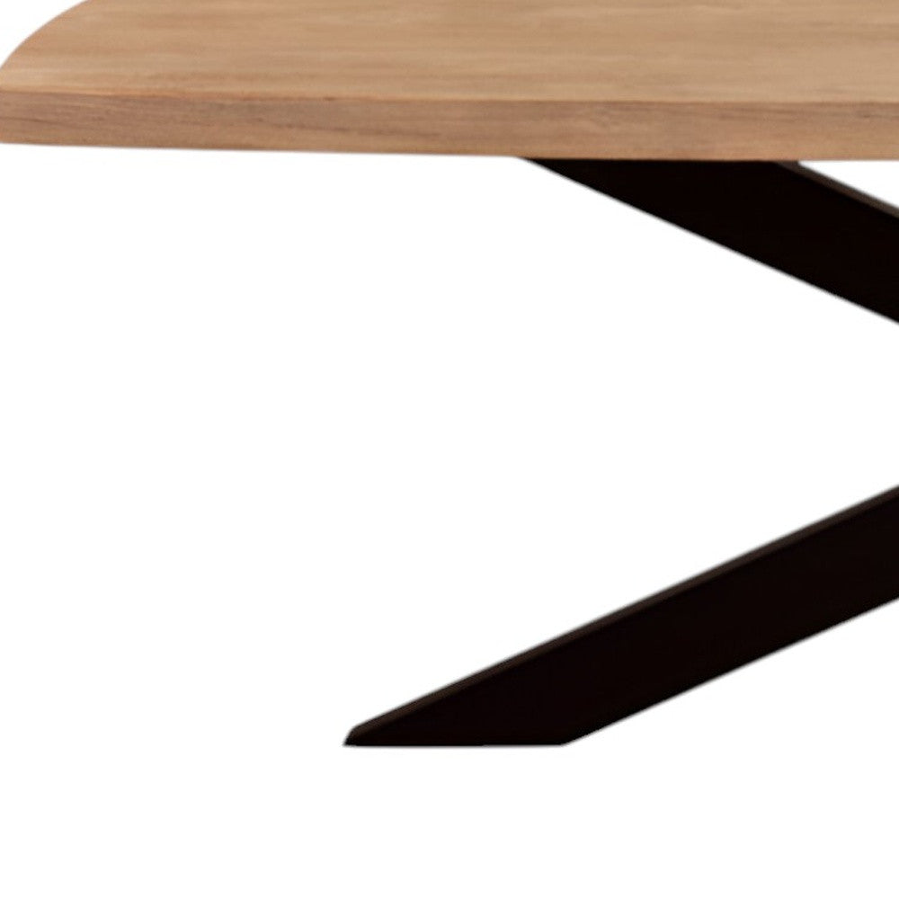 82" Natural And Black Solid Wood And Iron Pedestal Base Dining Table
