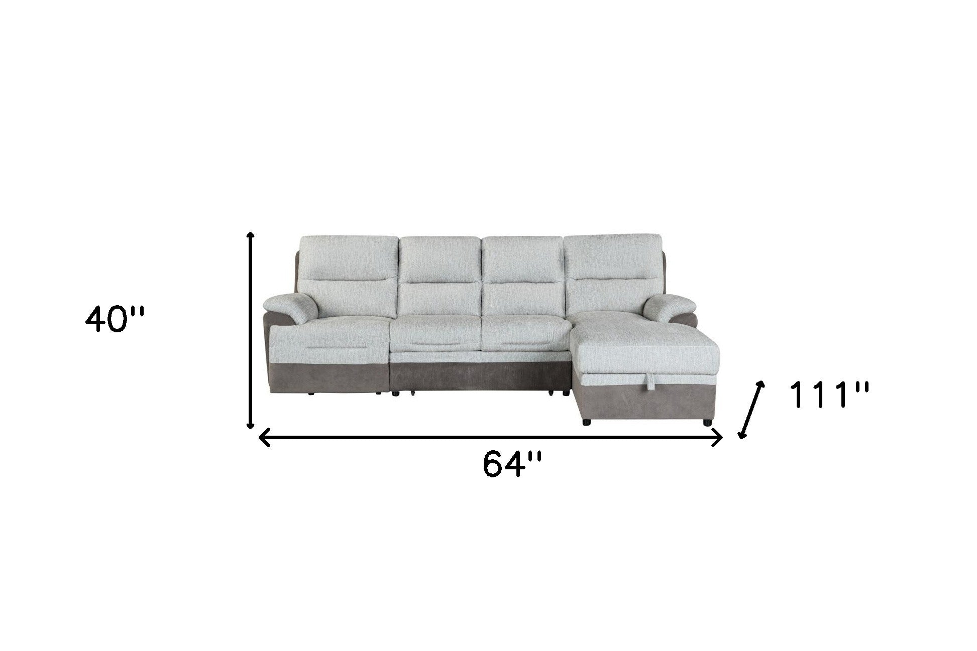 Beige And Brown Fabric Sleeper L Shaped Three Piece Sofa and Storage Chaise Sectional