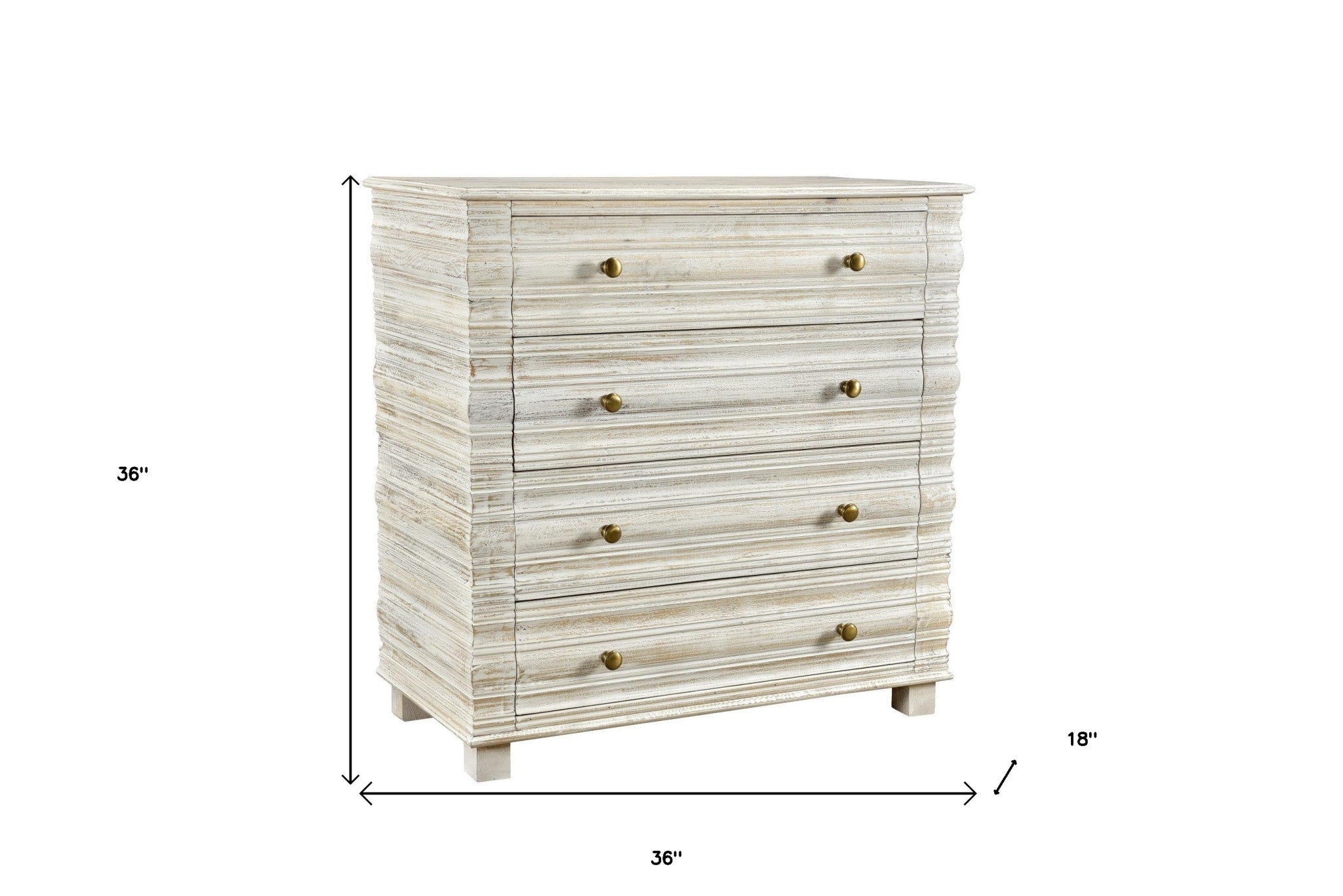 36" White Solid Wood Four Drawer Standard Chest