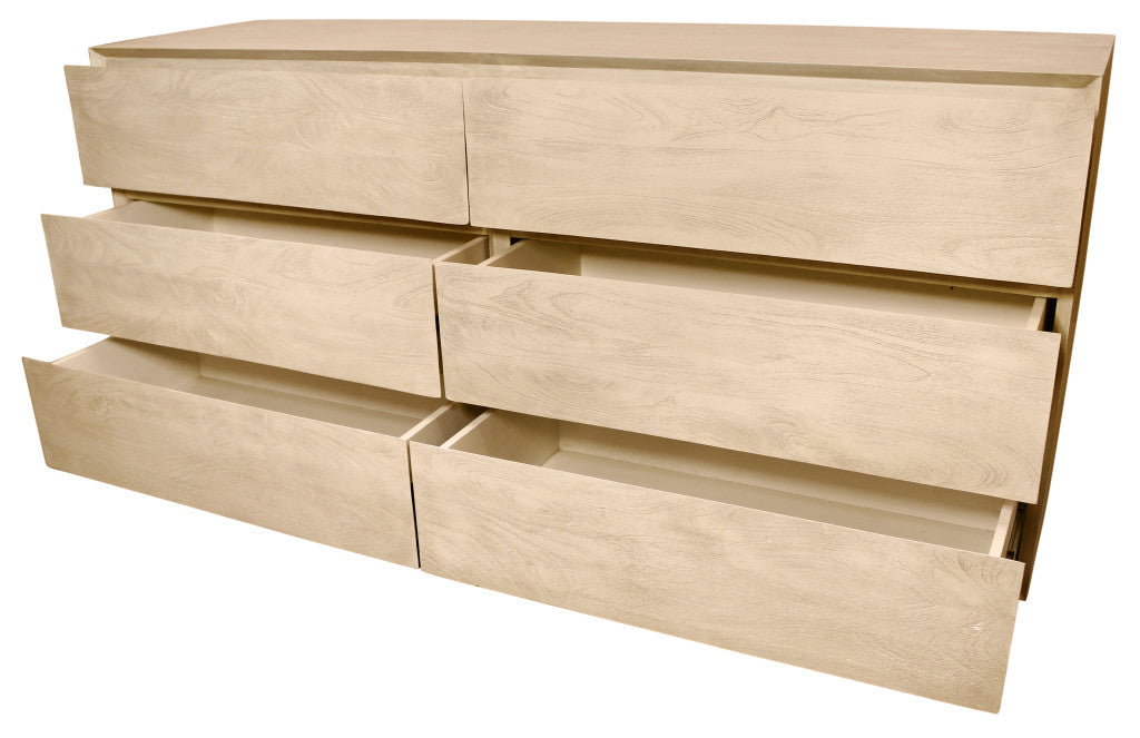 72" Natural Solid Wood Six Drawer Double Dresser