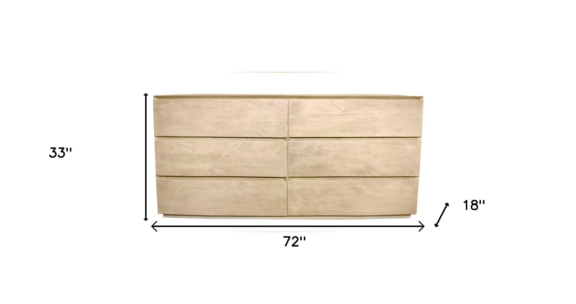 72" Natural Solid Wood Six Drawer Double Dresser
