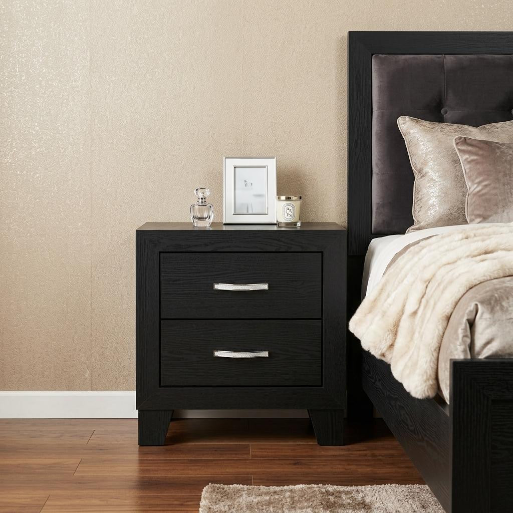 22" Black Solid and Manufactured Wood Two Drawer Nightstand