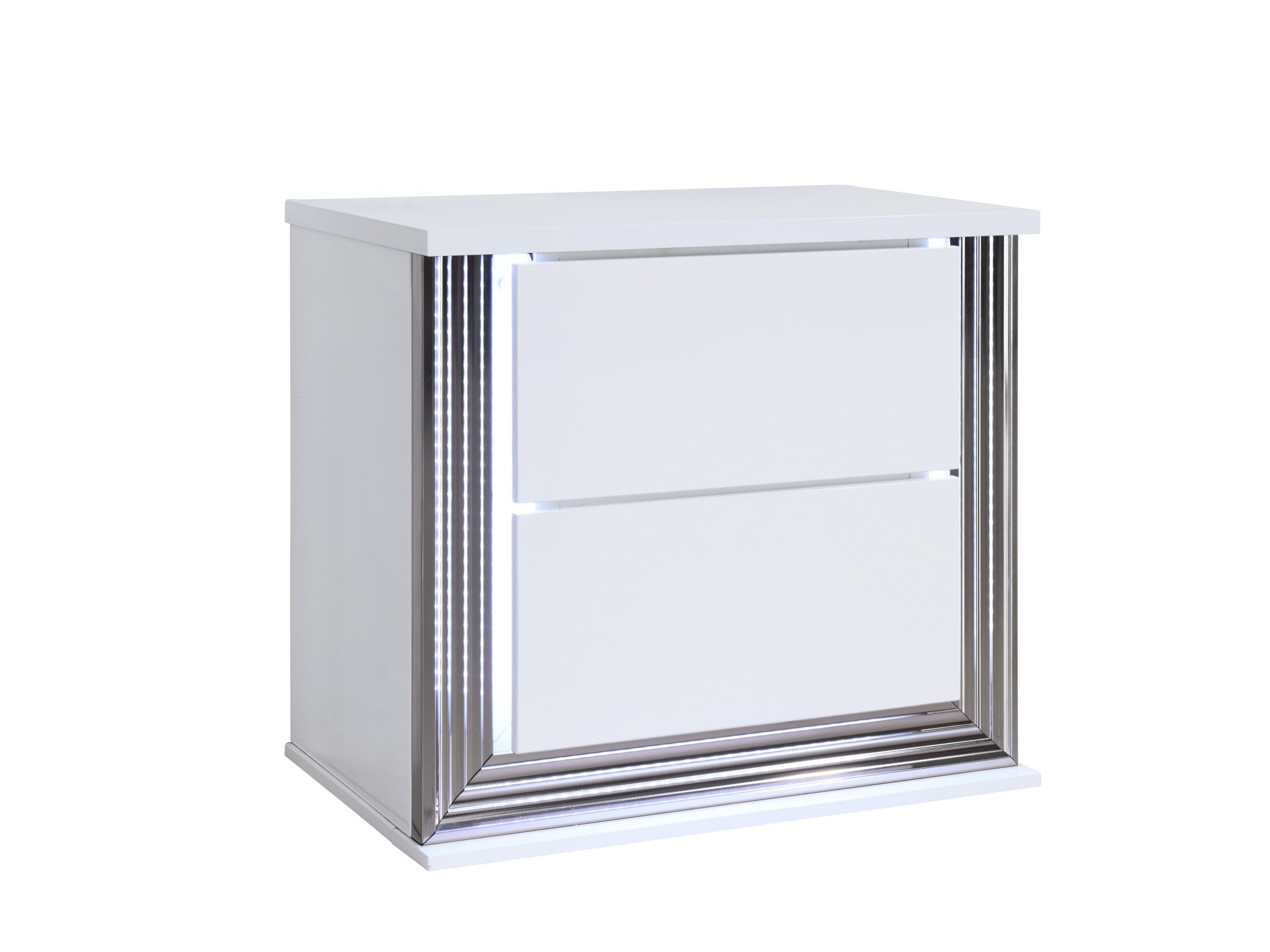 25" White Solid and Manufactured Wood Lighted Two Drawer Nightstand
