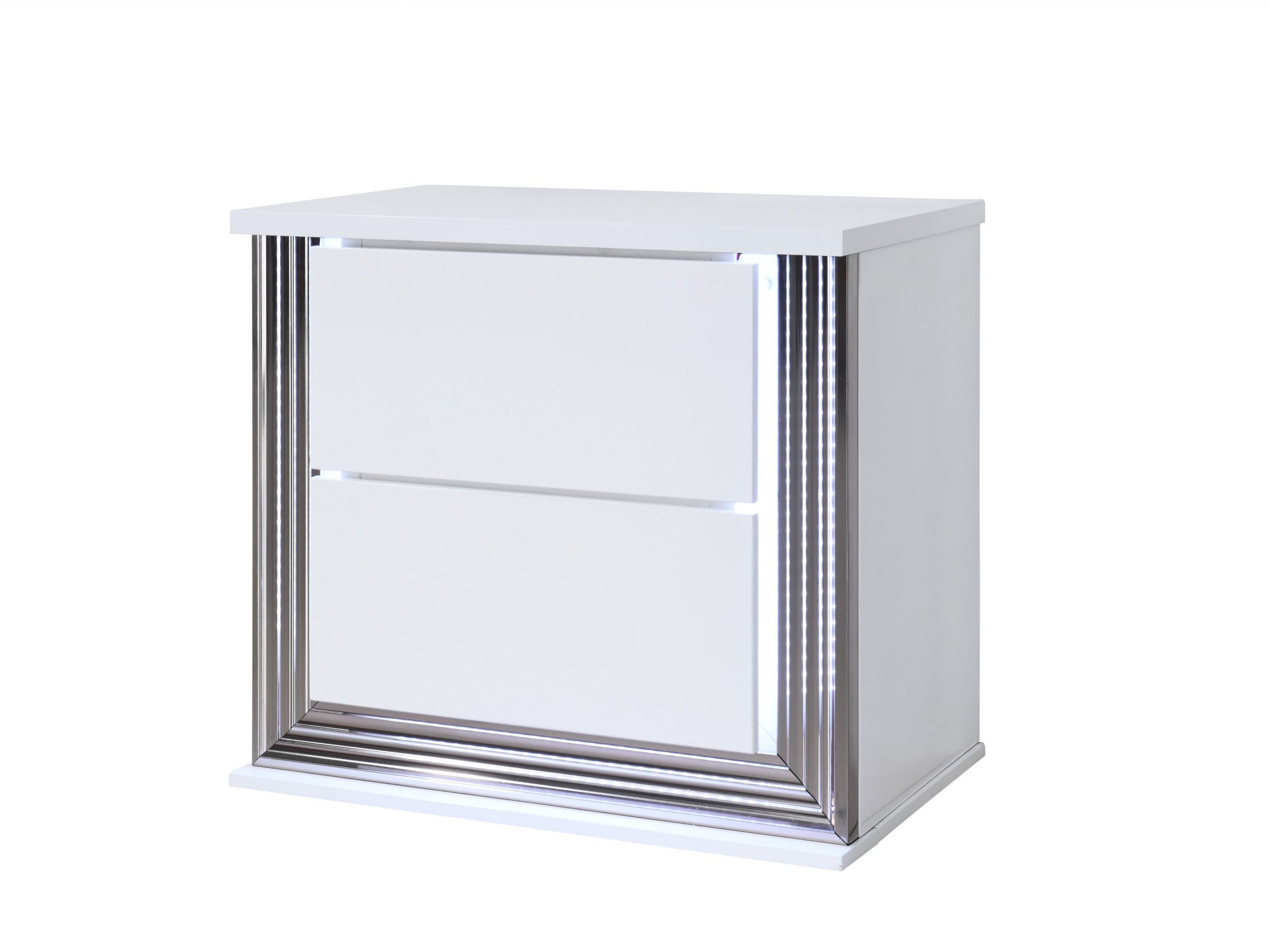25" White Solid and Manufactured Wood Lighted Two Drawer Nightstand
