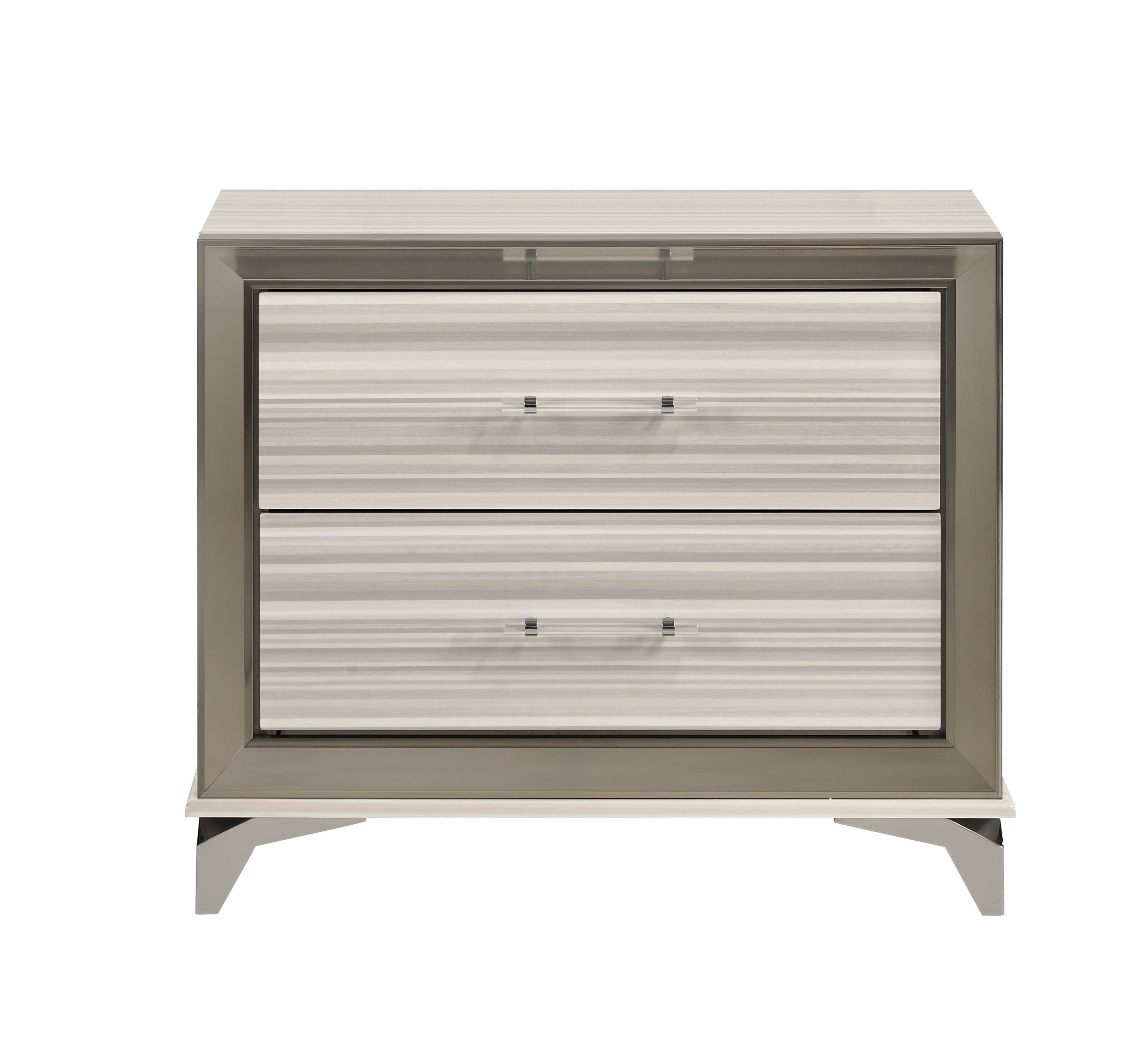 25" Silver And White Wood Lighted Two Drawer Nightstand