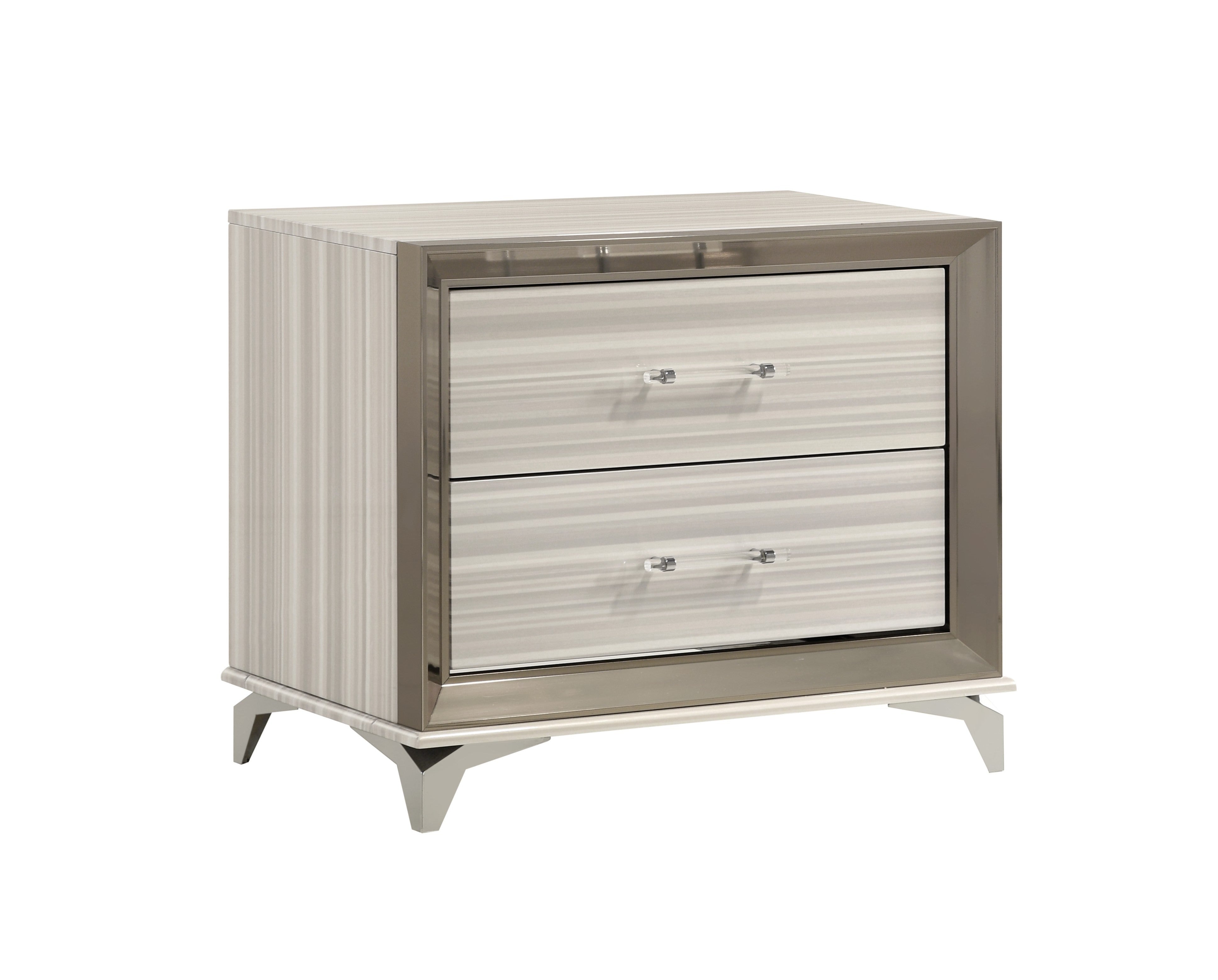 25" Silver And White Wood Lighted Two Drawer Nightstand