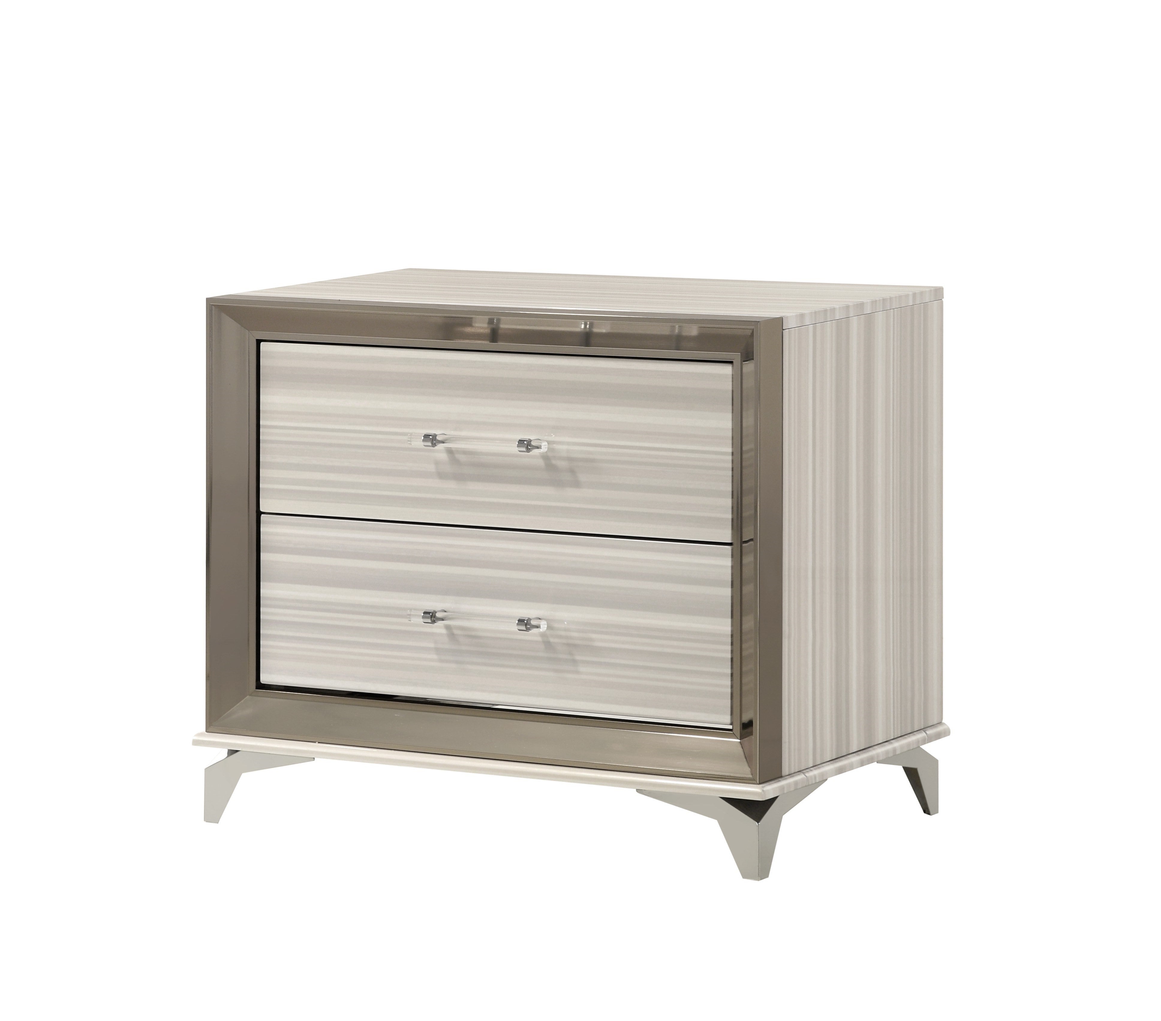 25" Silver And White Wood Lighted Two Drawer Nightstand
