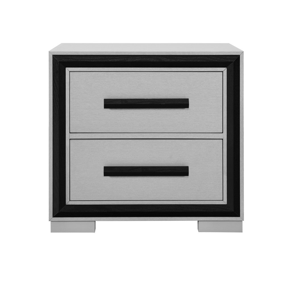 25" Gray and Black Two Drawer Wood Nightstand