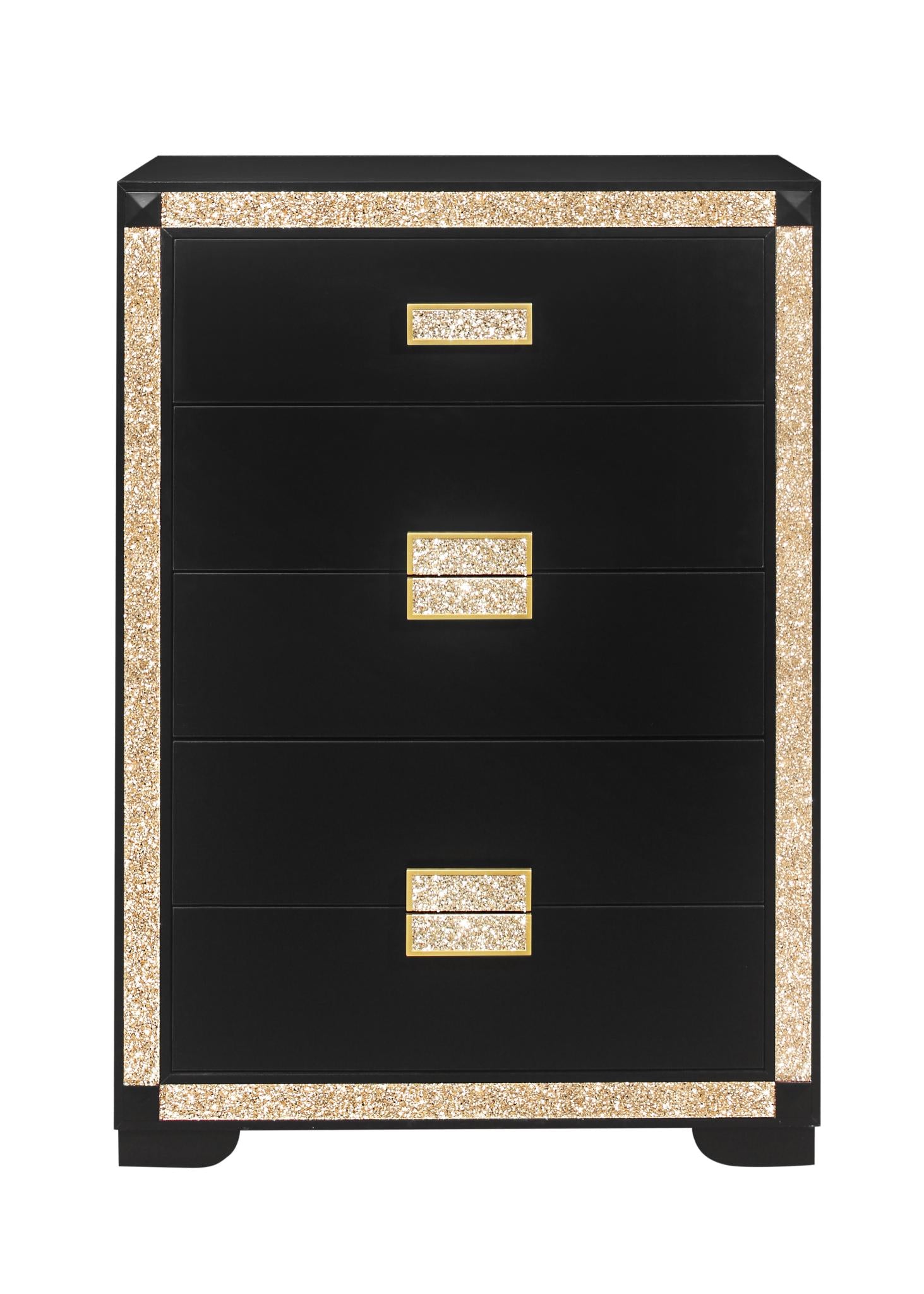 48" Black And Gold Faux Crystal Bling Wood Six Drawer Dresser