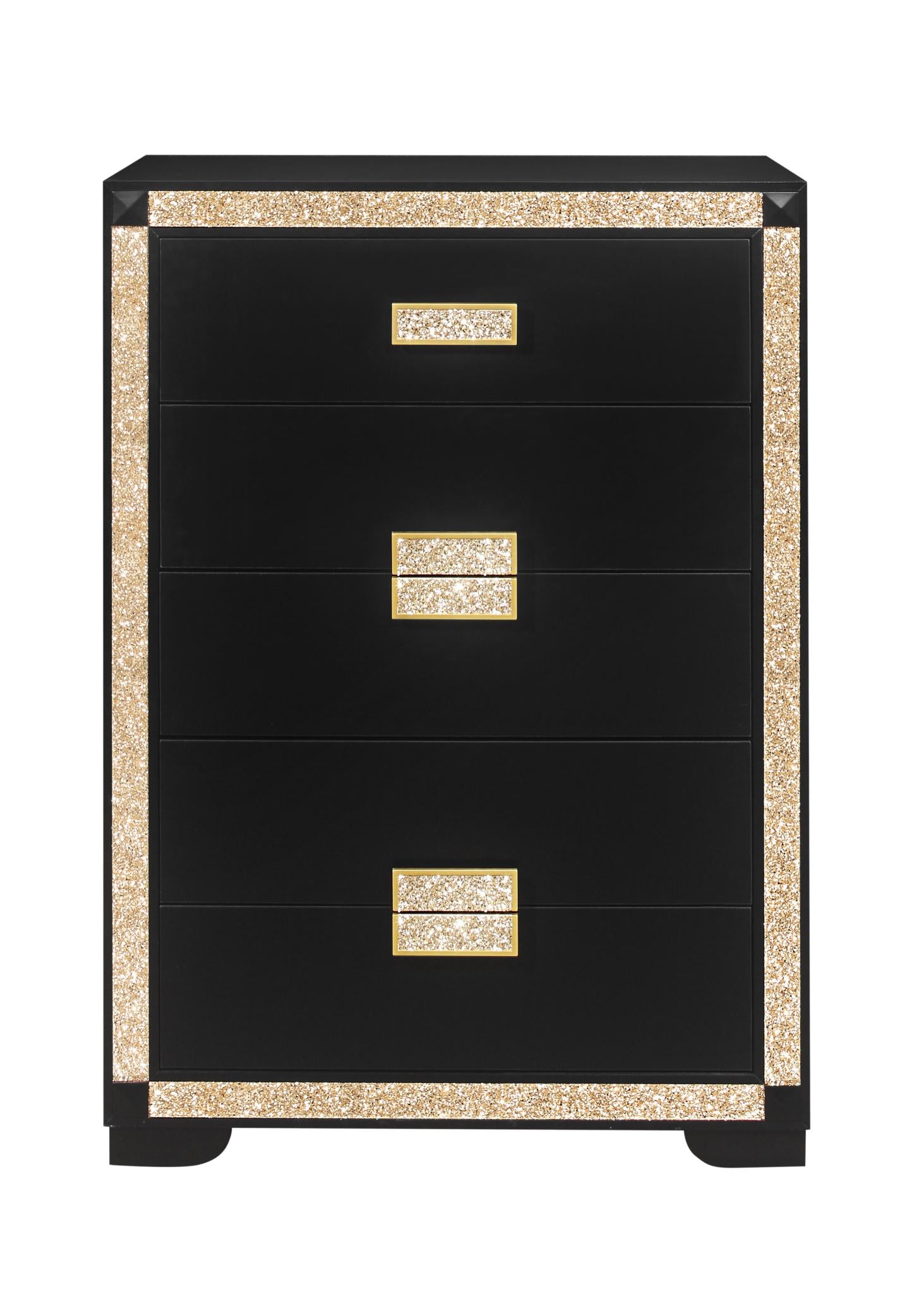 48" Black And Gold Faux Crystal Bling Wood Six Drawer Dresser