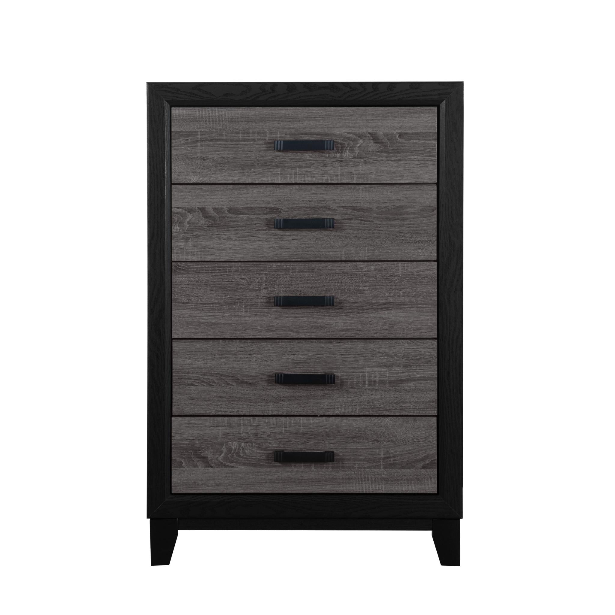 32" Black And Gray Wood Five Drawer Dresser