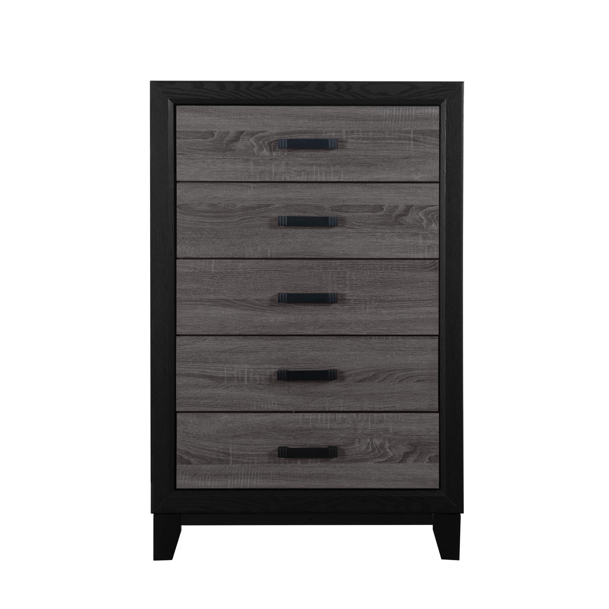 32" Black And Gray Wood Five Drawer Dresser