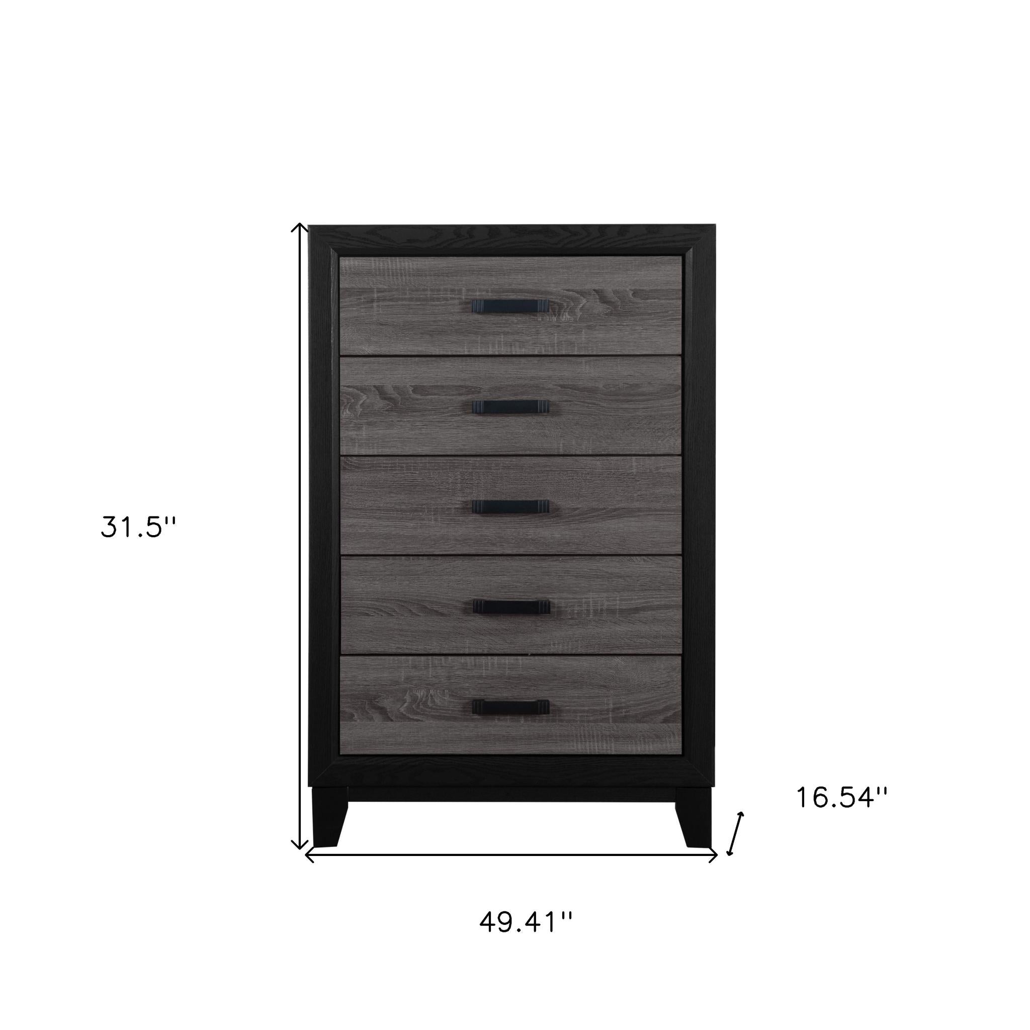 32" Black And Gray Wood Five Drawer Dresser