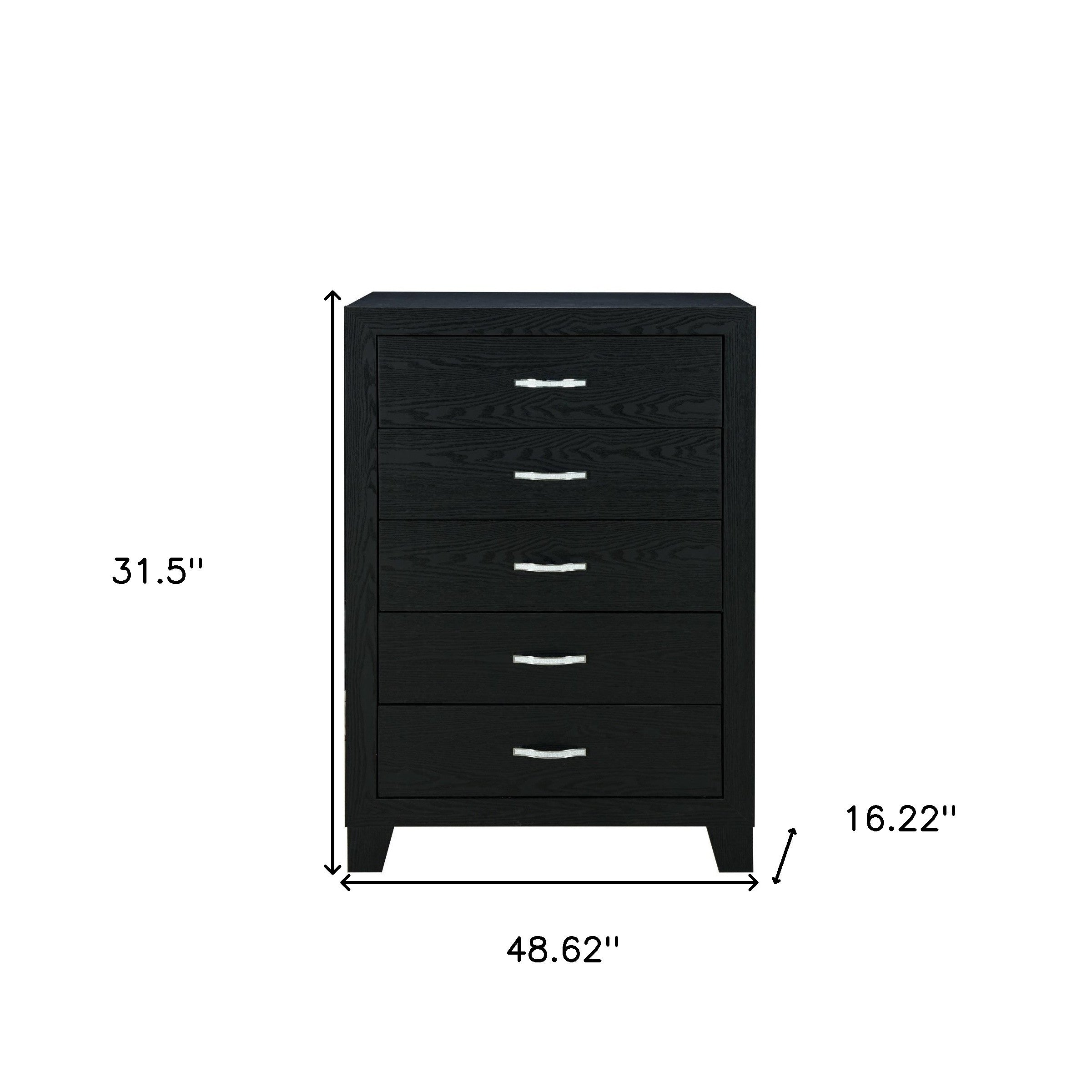 32" Black Wood Five Drawer Dresser