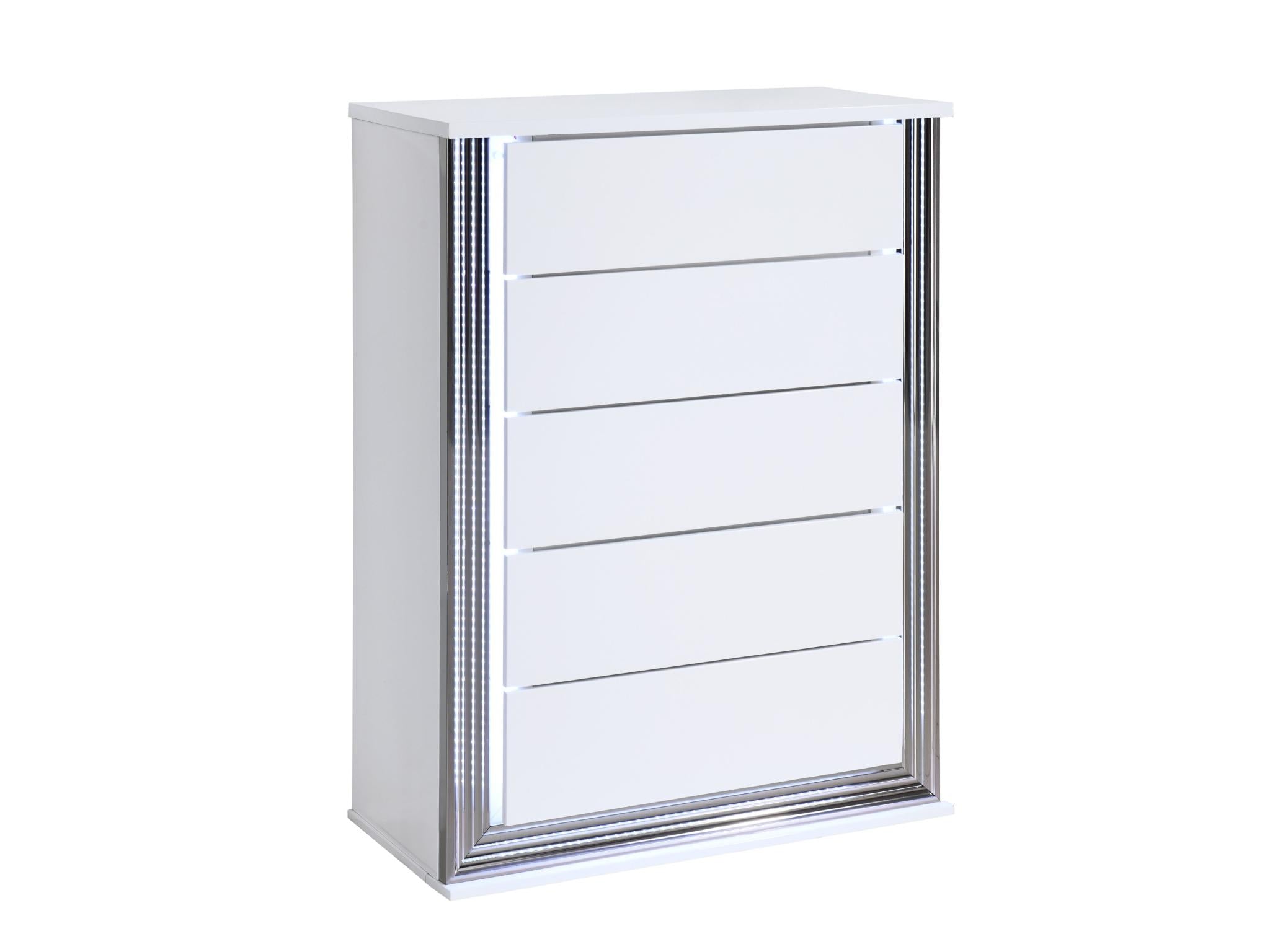 49" White Wood Lighted Five Drawer Dresser