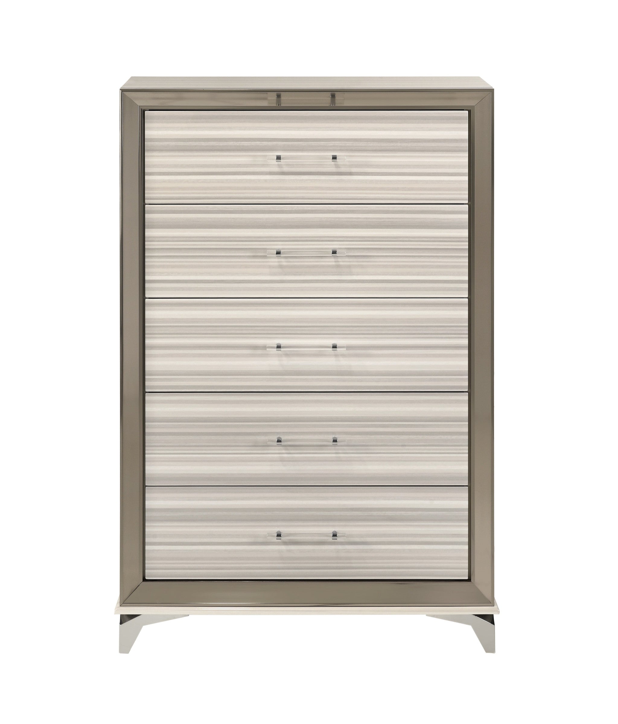 53" Beige And White Wood Lighted Five Drawer Dresser